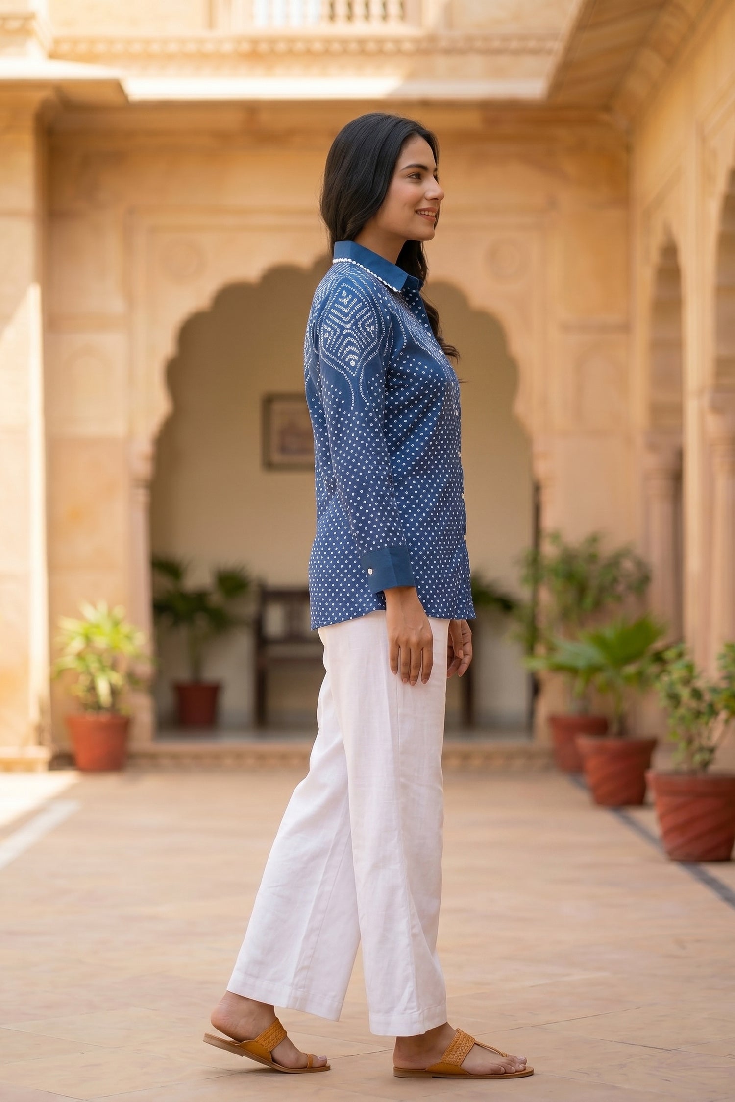 Rich Blue Bhandhi Crepe Shirt