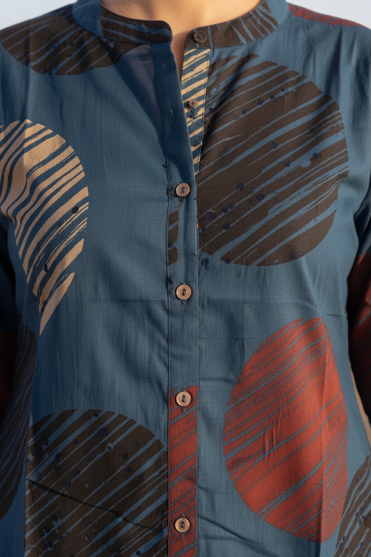 Blue Cotton Top with Abstract Print Design