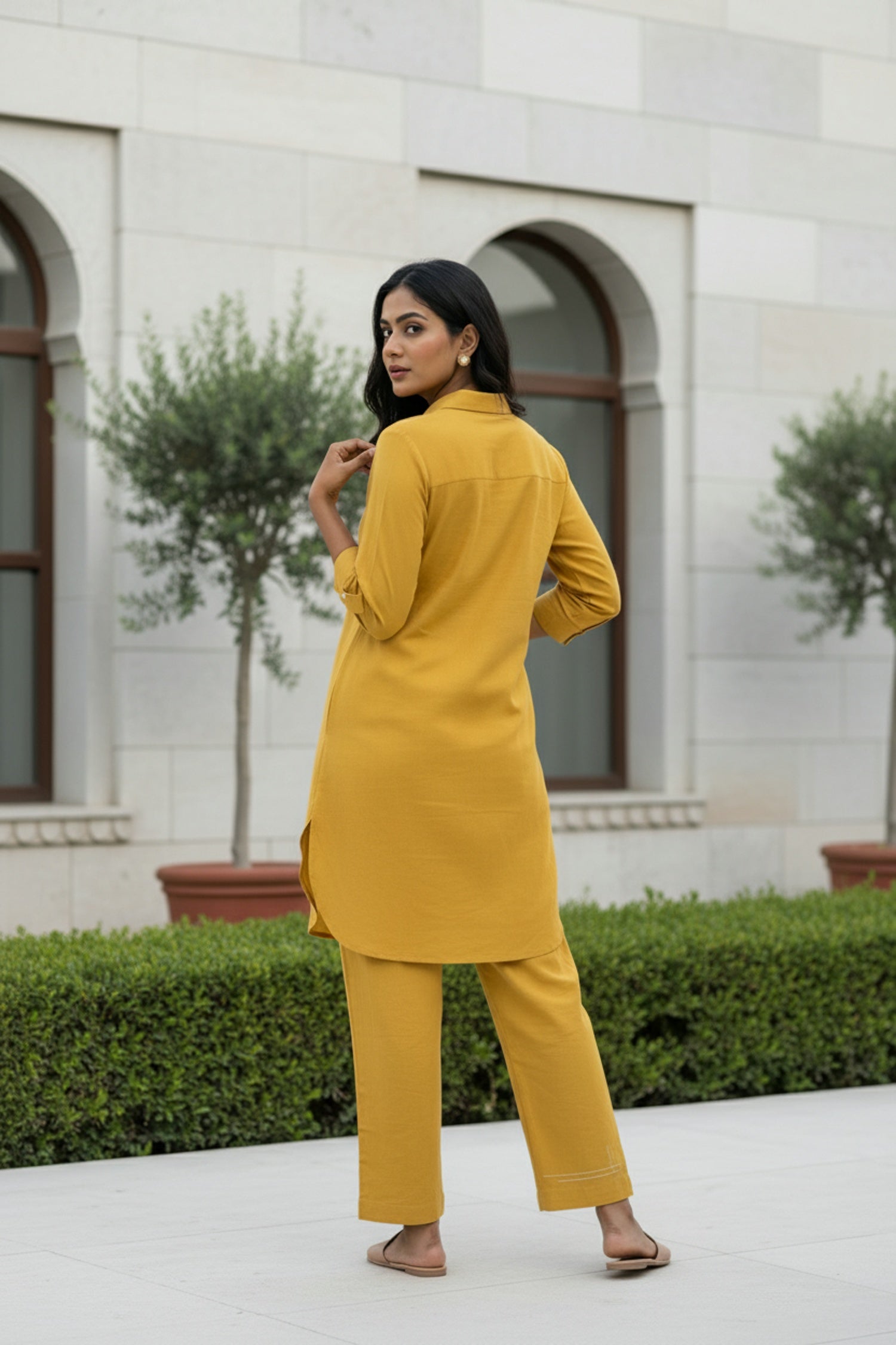 Yellow Cord Set with Graphic Print Detailing