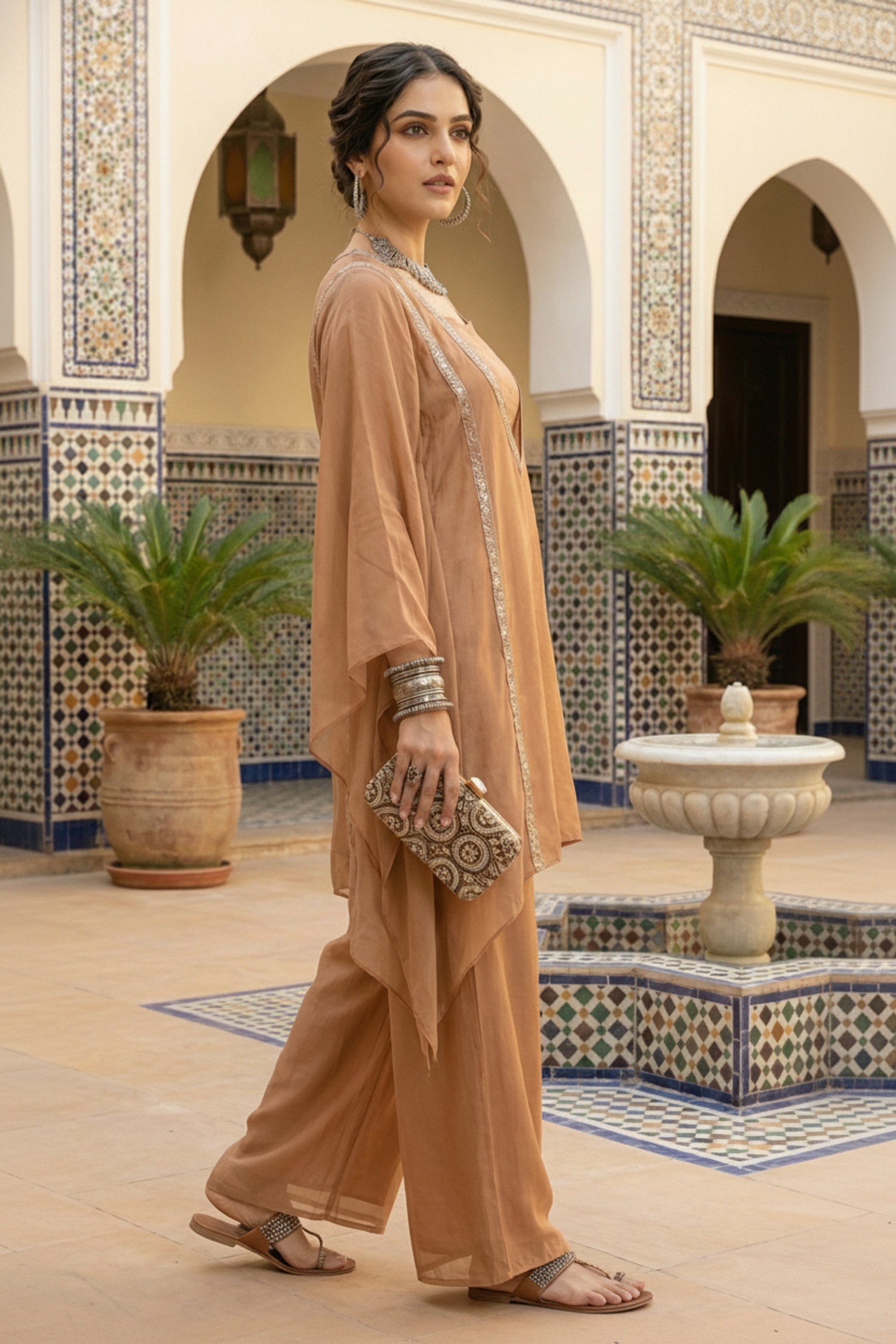 Embroidered Deep Neck Co-ord Set with Inner