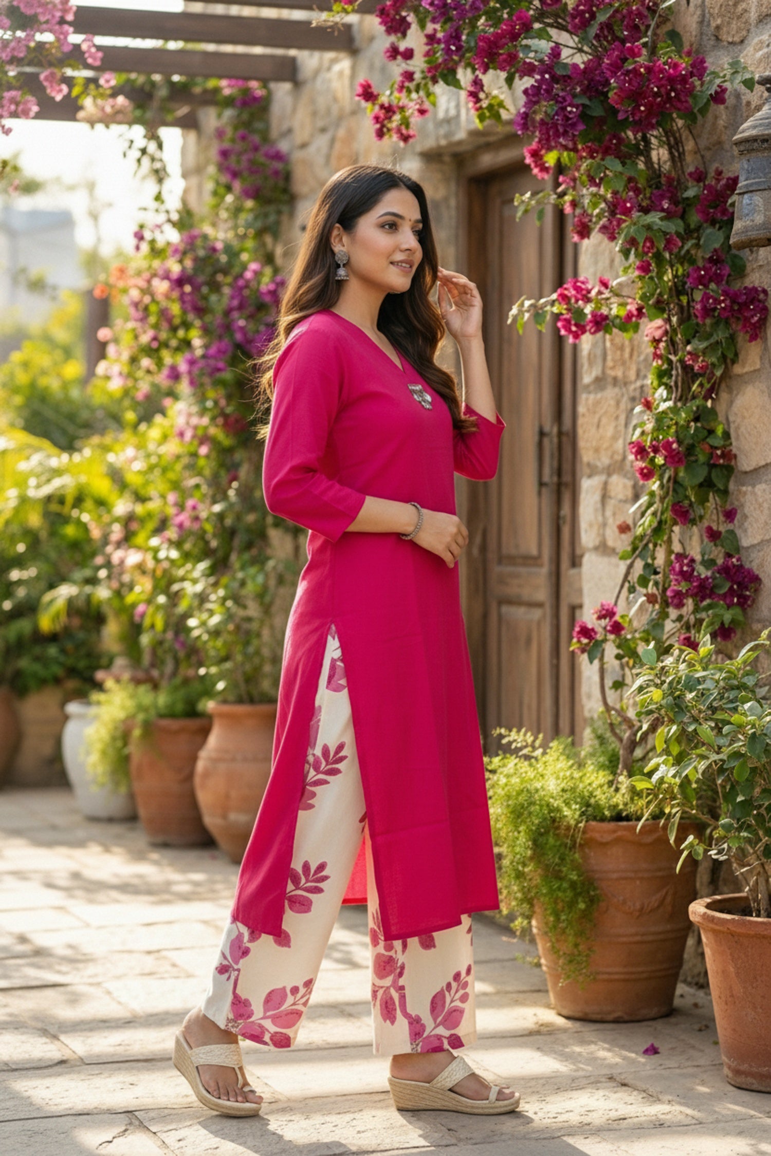 Rani Charm Solid Top & Printed Pants Set
