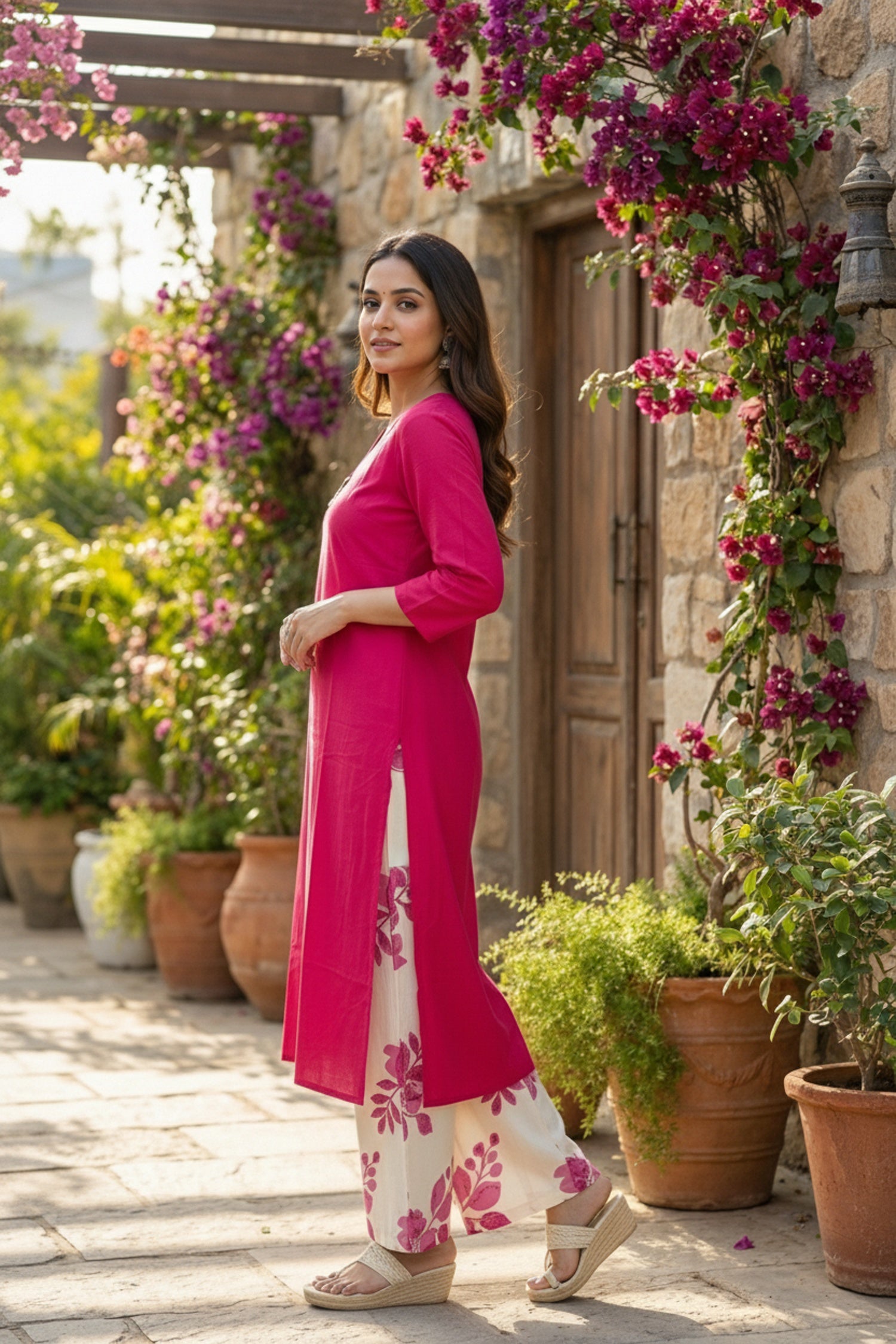 Rani Charm Solid Top & Printed Pants Set