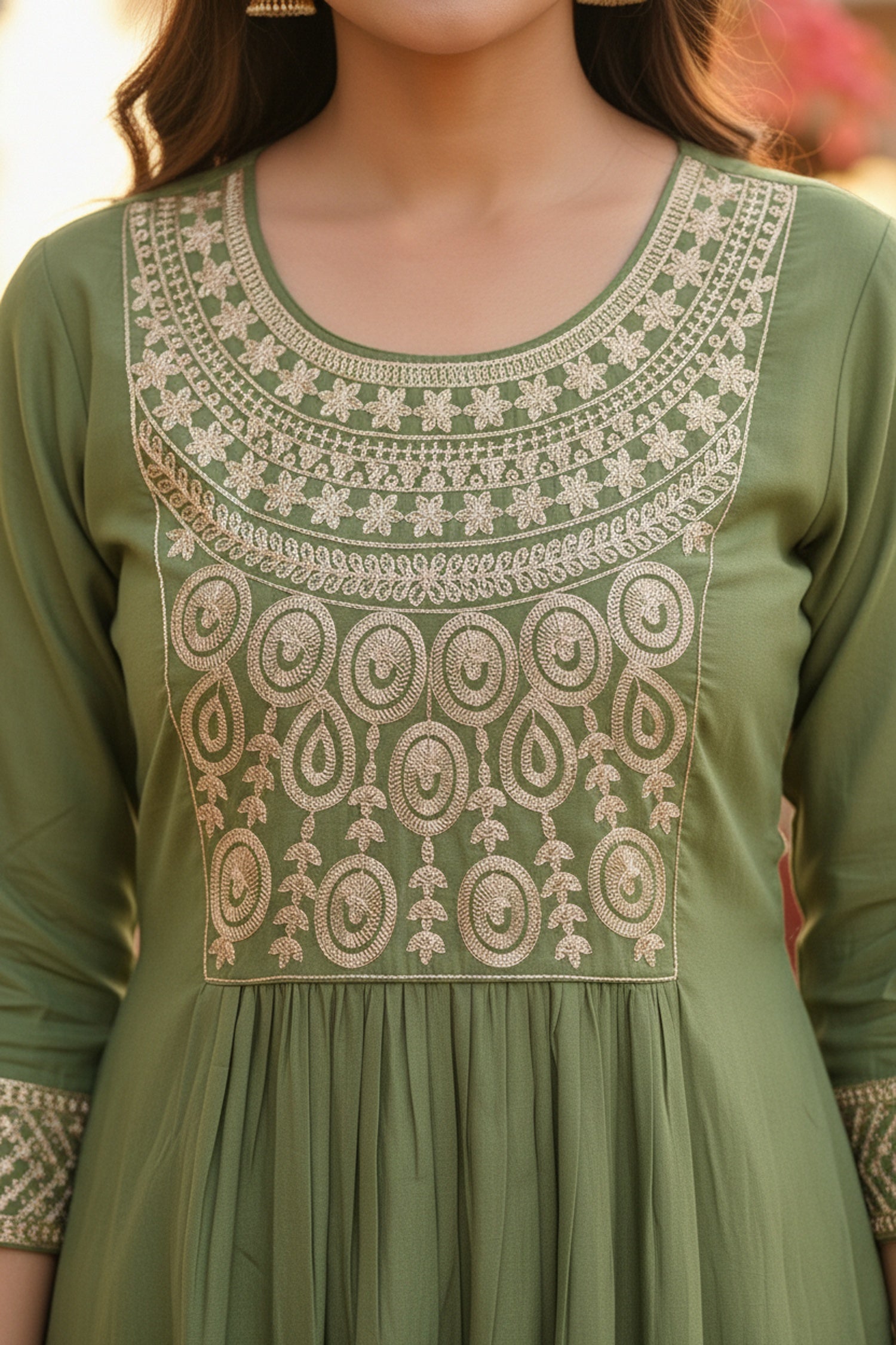 Green Embroidered Kurta Set with Tissue Silk Dupatta