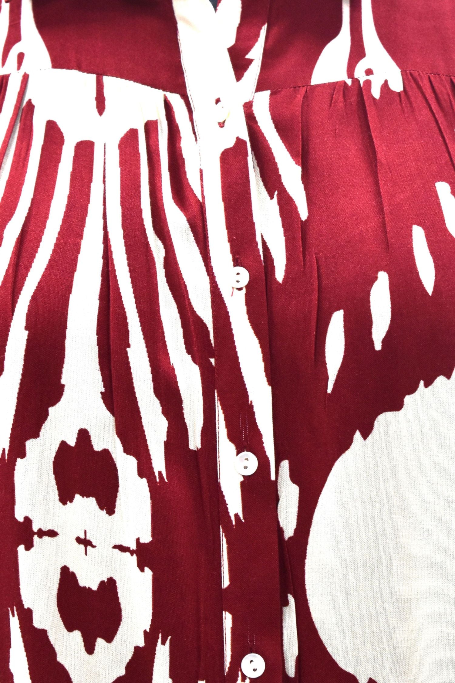 Abstract Printed Maroon Red Shirt Midi Dress