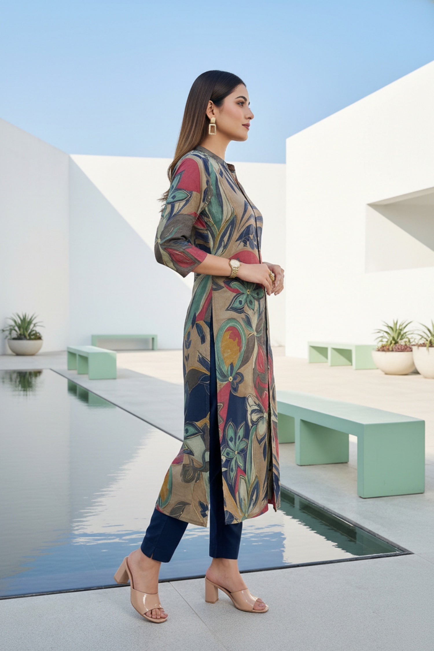 Multicolor Fiesta Bold Pattern Cotton Kurti