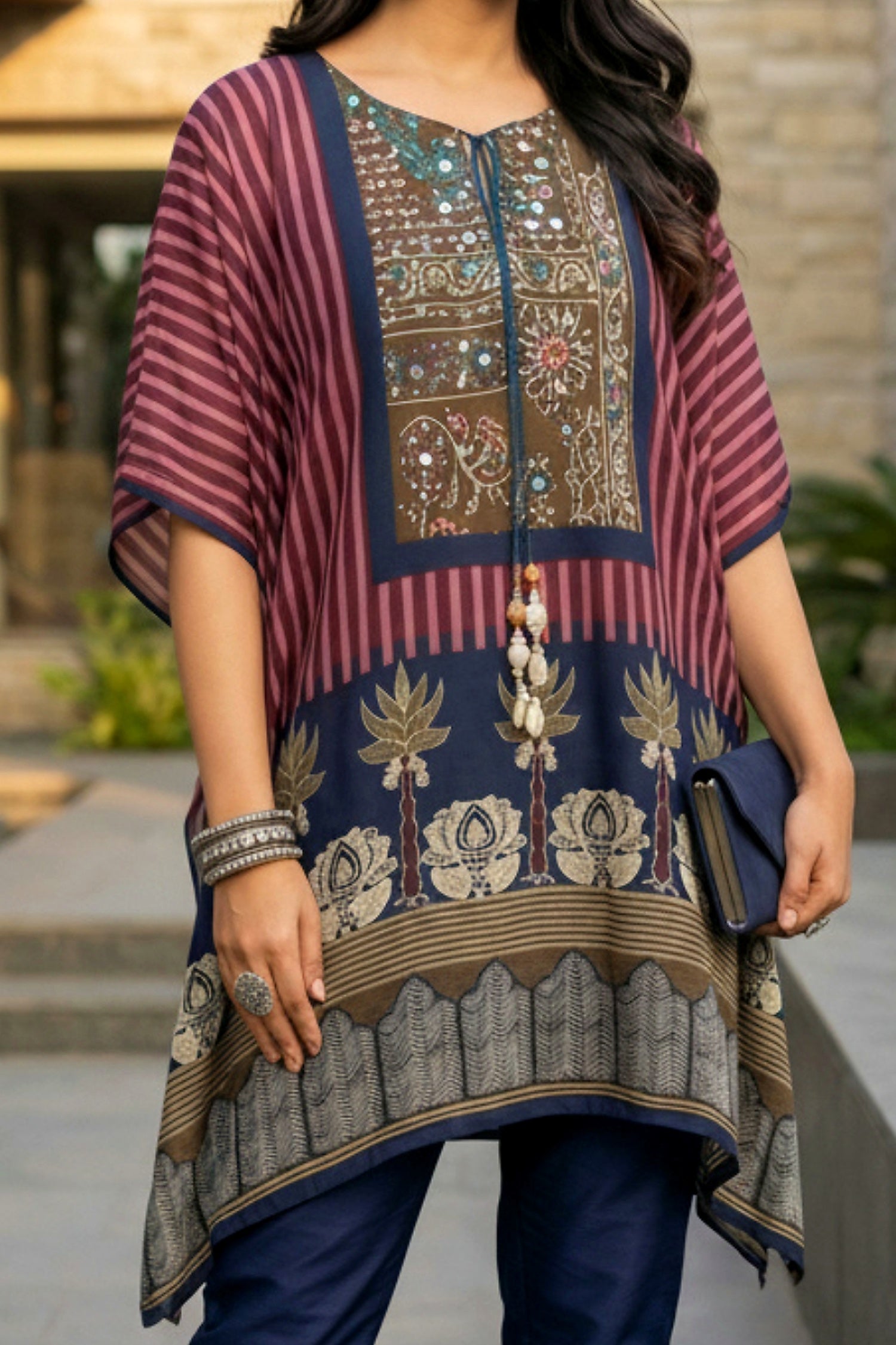 Maroon Printed Short Kaftan with Chic Flair