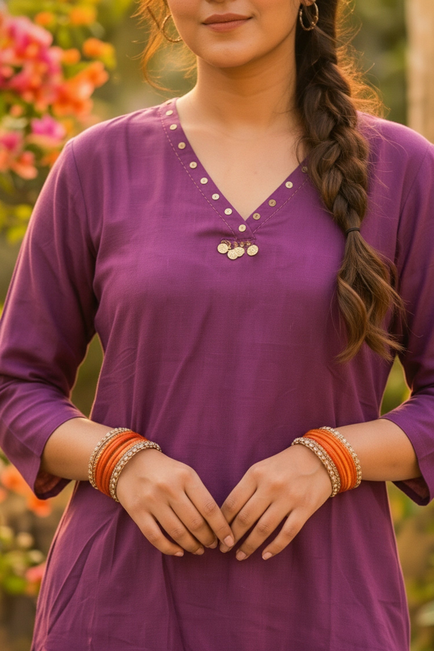 Purple Cotton Co-ord Set with Printed Pants