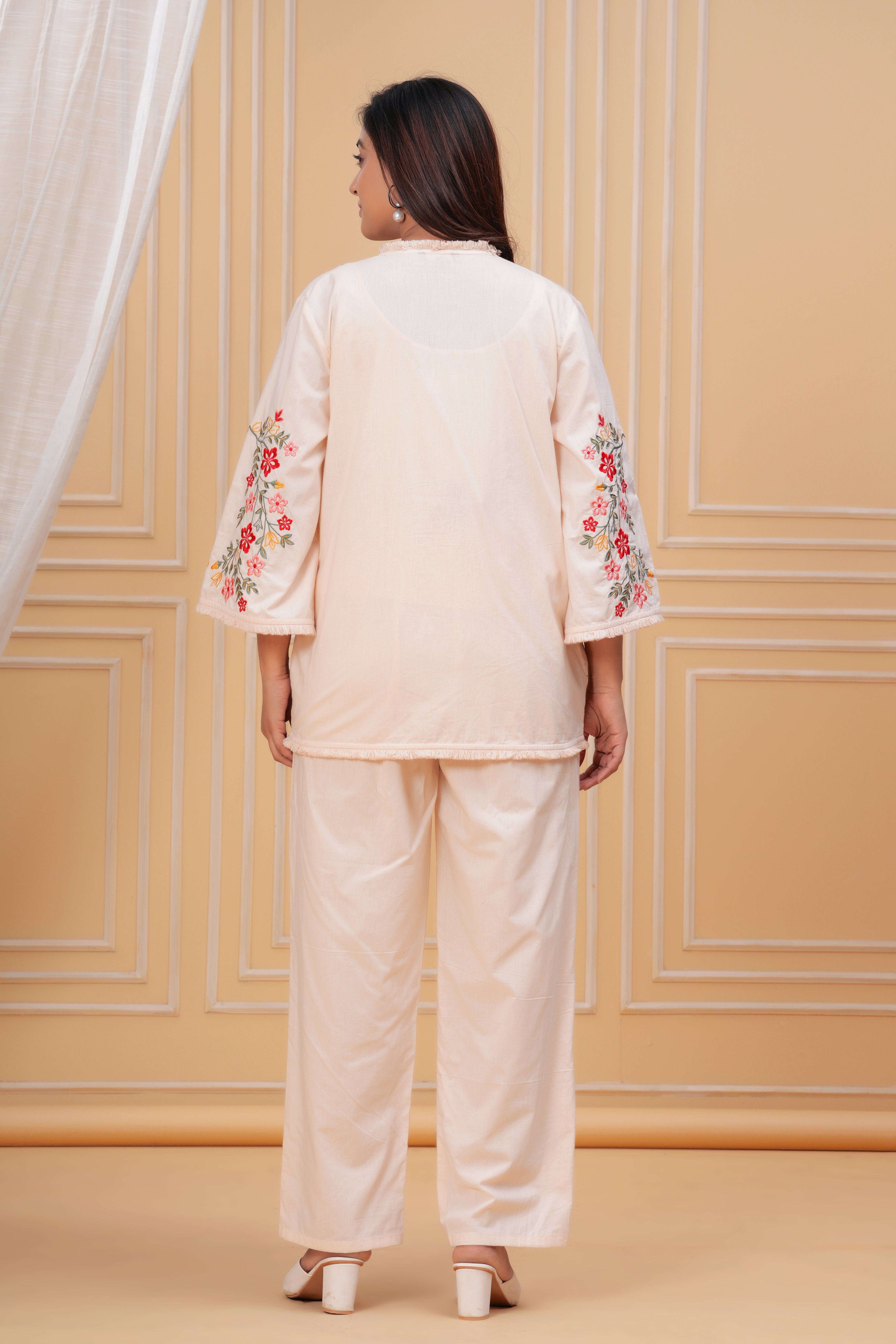 Blossom Beige Floral Threadwork Cord Set