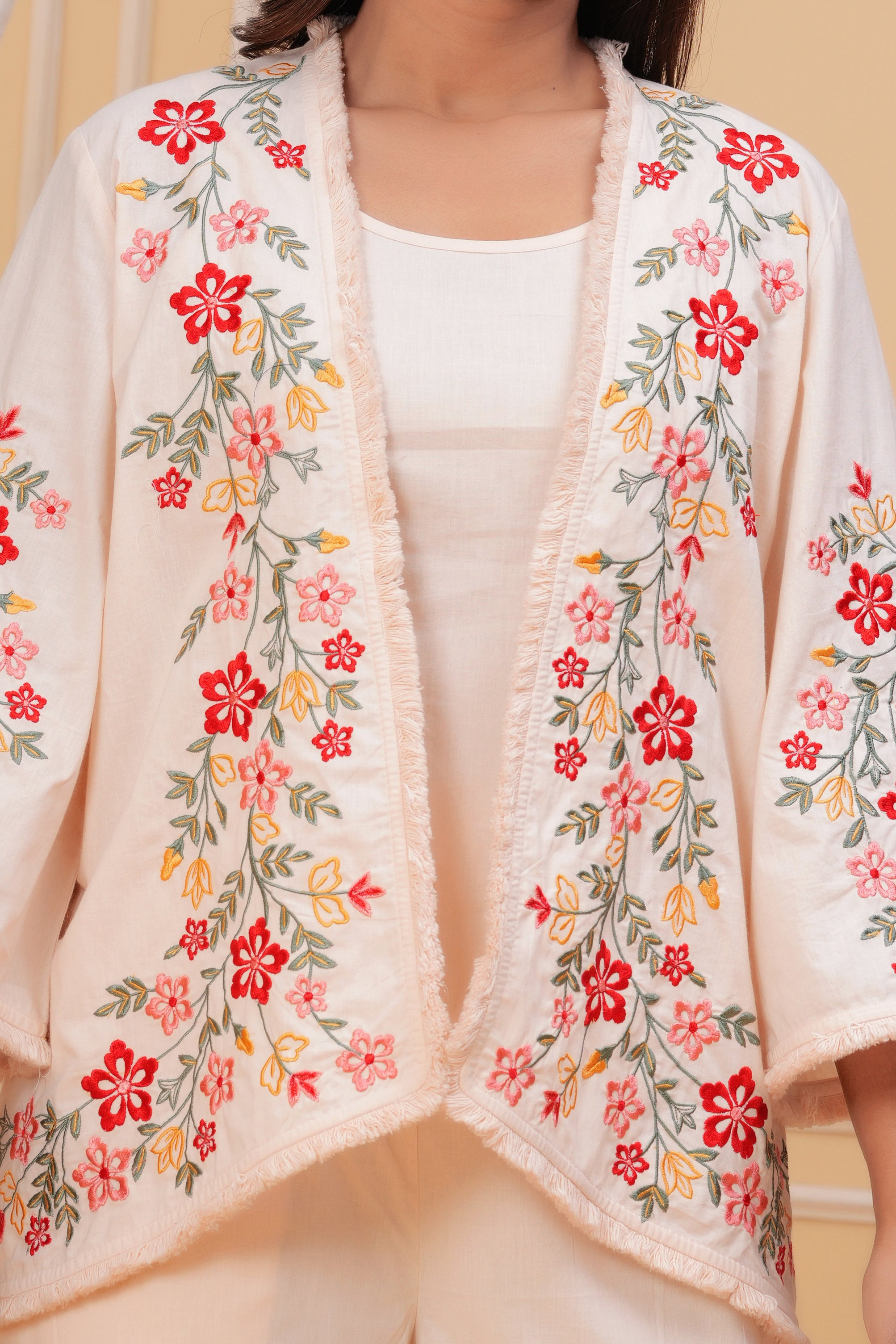 Blossom Beige Floral Threadwork Cord Set
