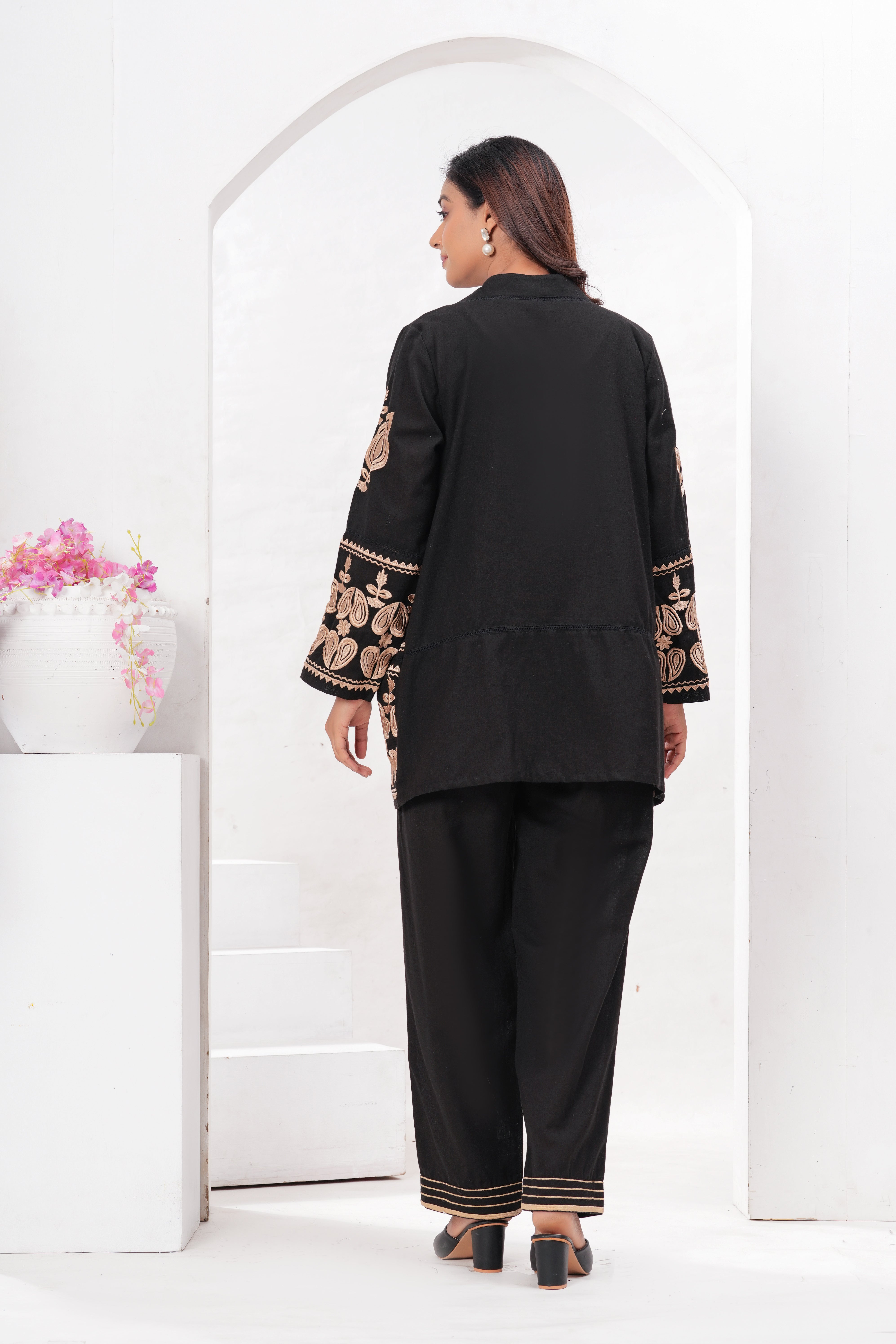 Black Embroidered Jacket Co-ord Set