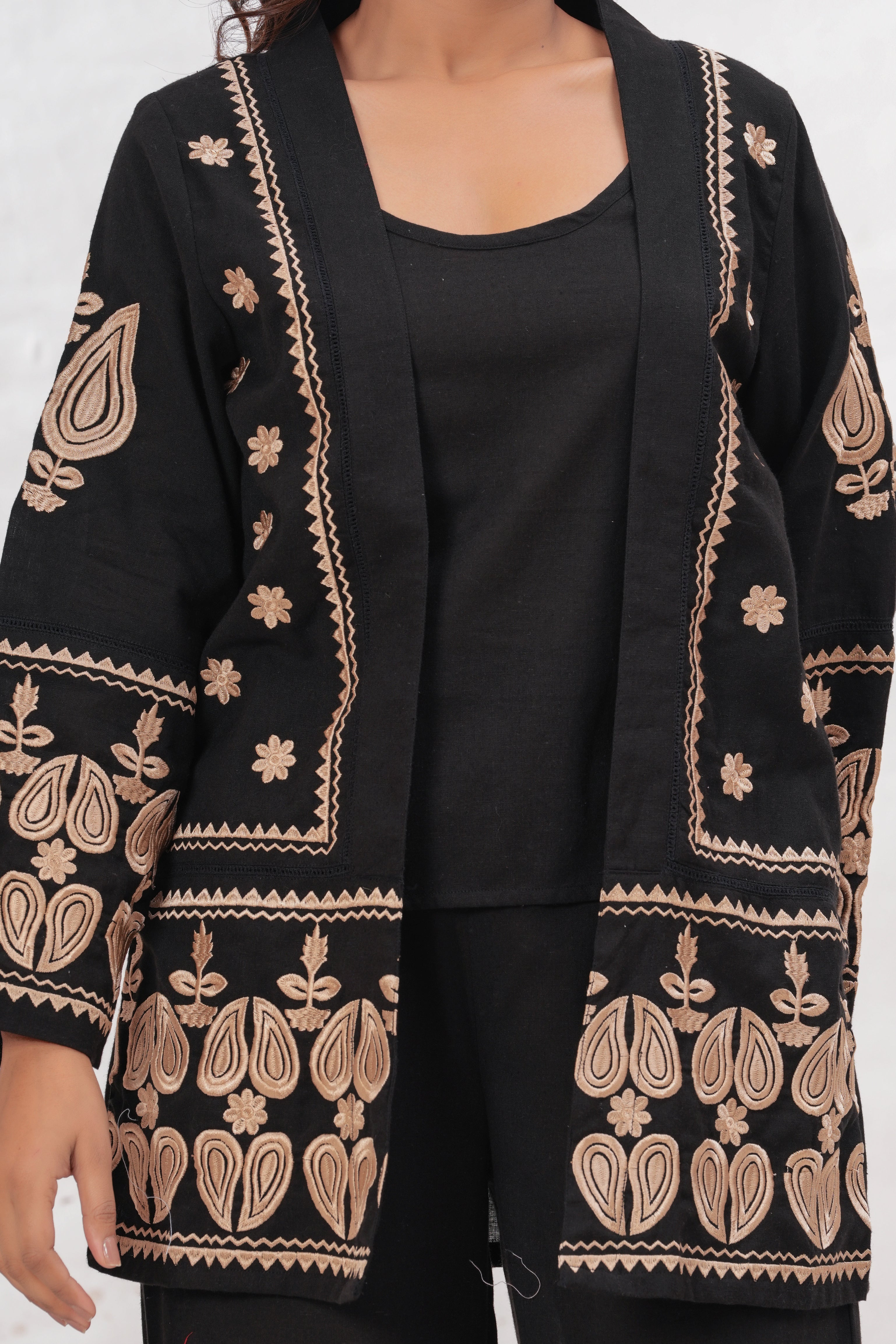 Black Embroidered Jacket Co-ord Set