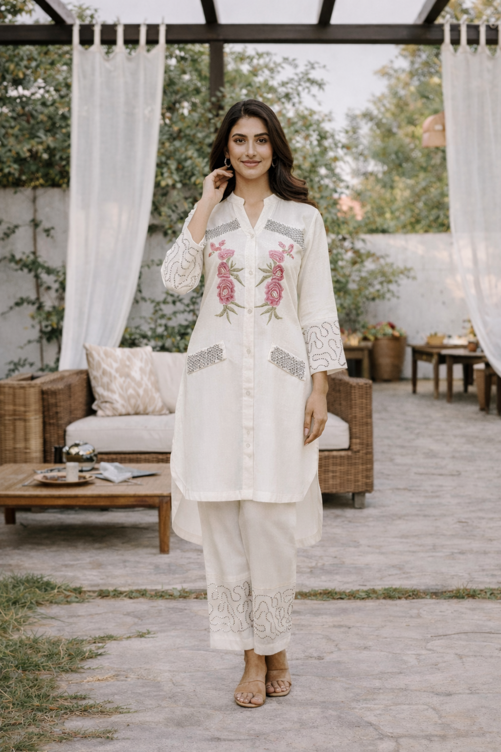 Khadi Embroidered Co-ord Set