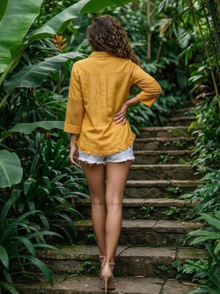 Mustard Yellow Printed Women’s Shirt