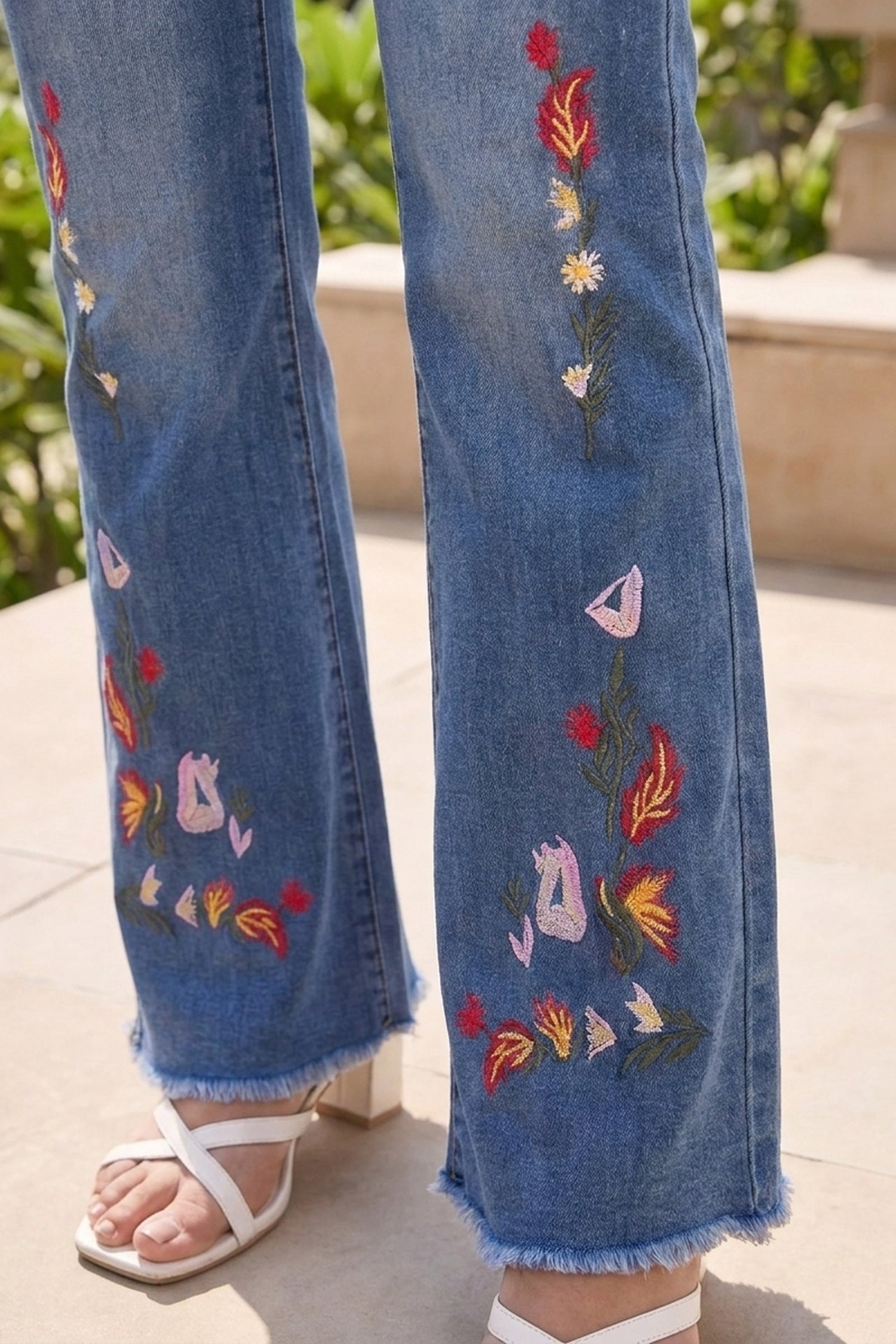 Floral Embroidered Straight long Denim