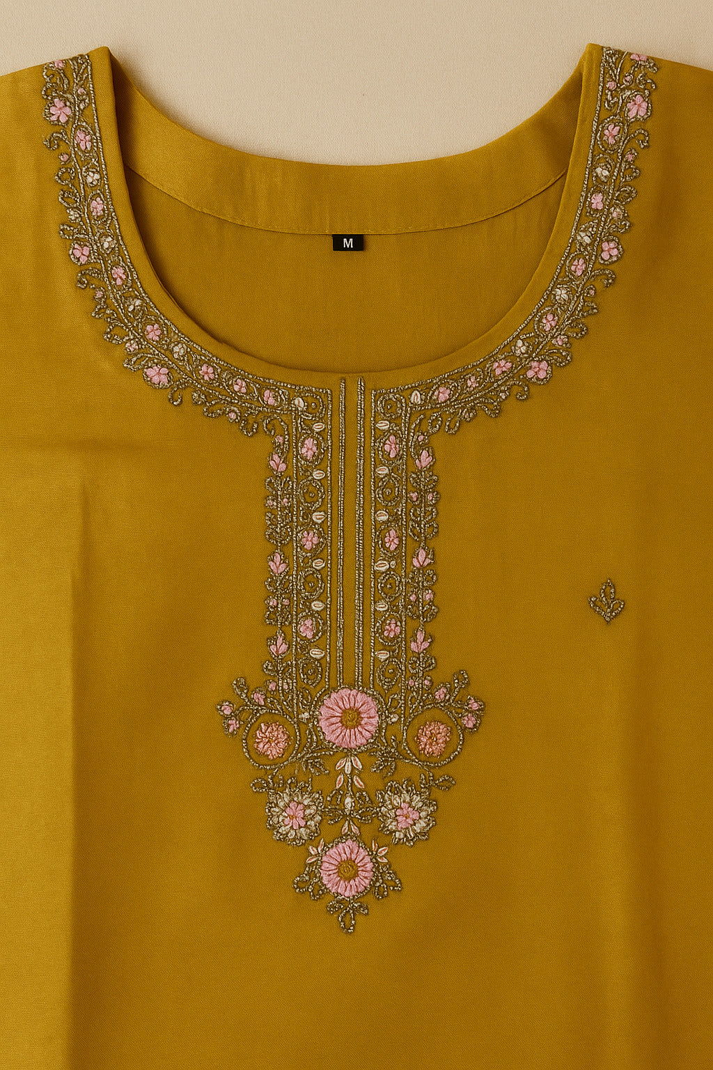 Mustard Suit with Embroidery Work And Chiffon Dupatta