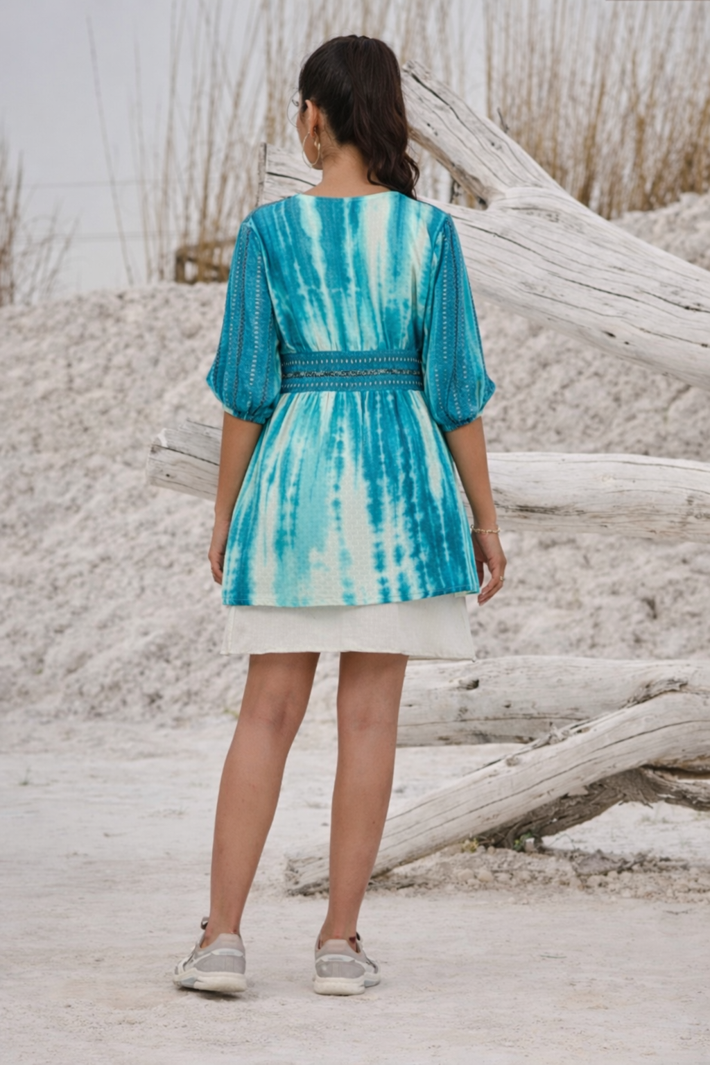 Tie- Dye Blue Tunic With Waist Belt Design