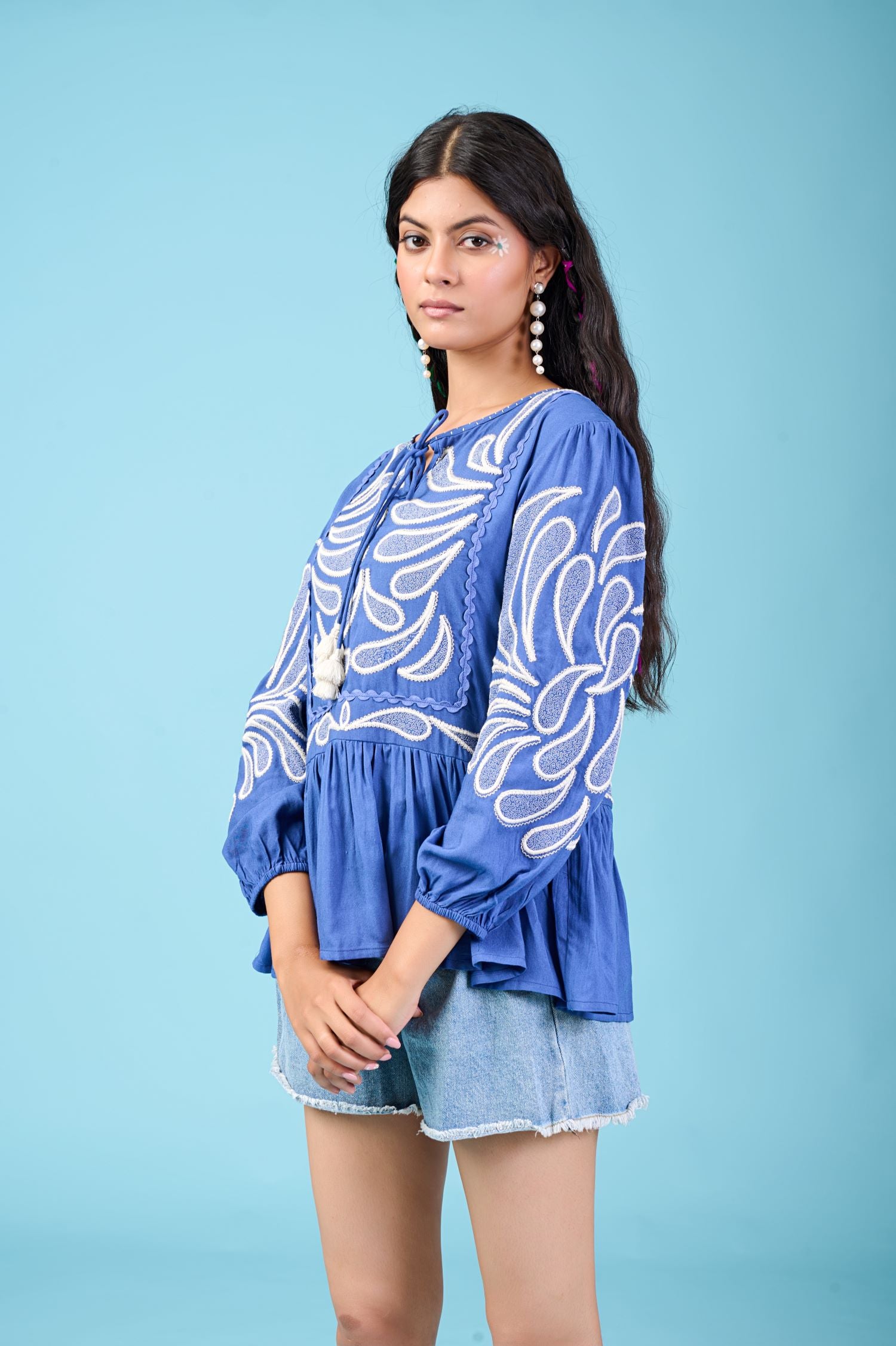 Trendy Blue Top with Detailed Work