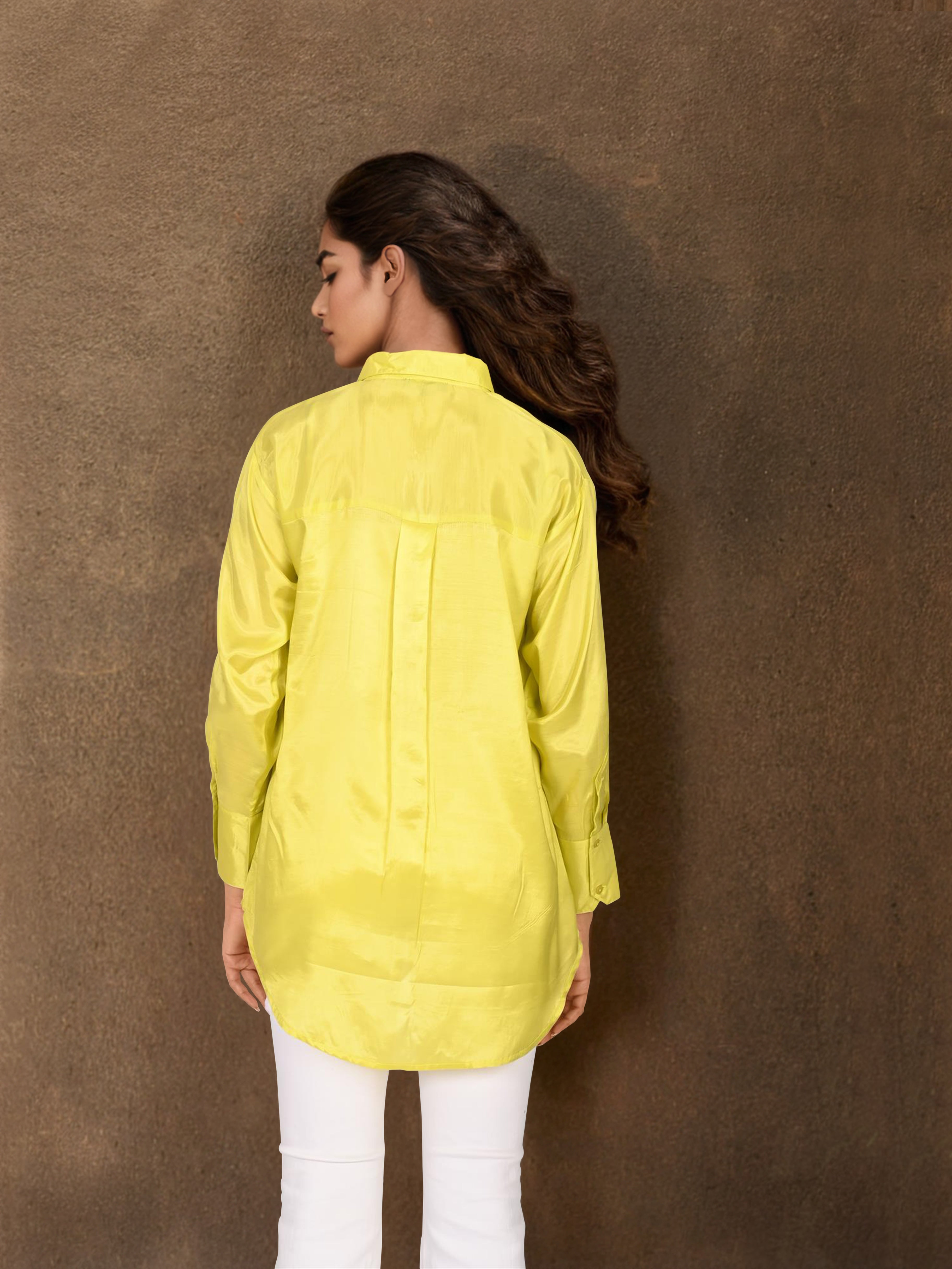 Yellow High-Low Shirt with Embroidered Pocket