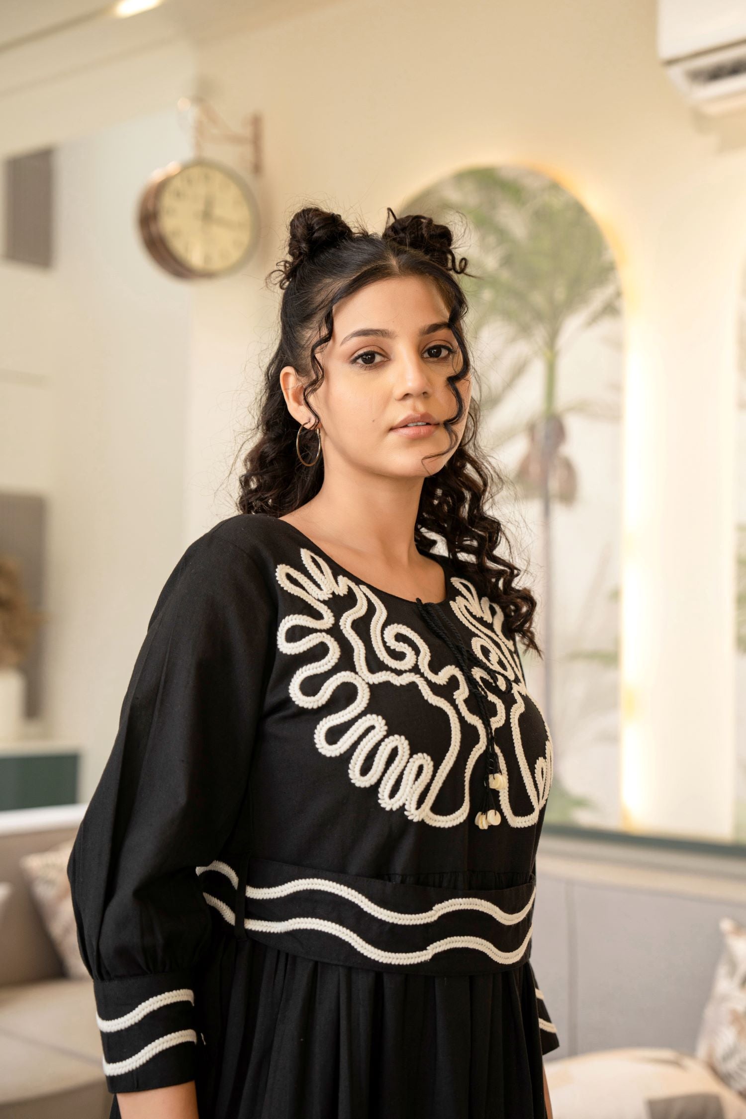 FREYAA Embroidered Black Cotton Tunic