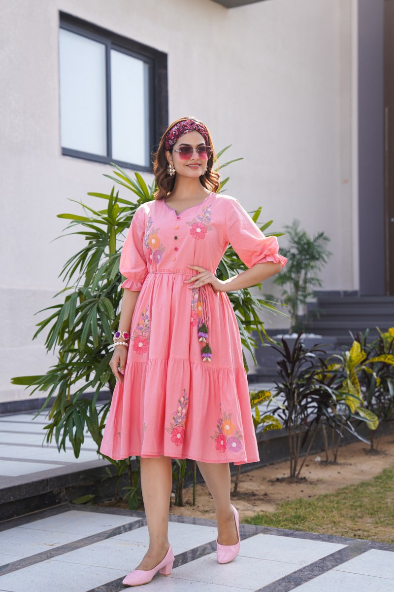 Charming Pink Tunic with Intricate Embroidery Handwork