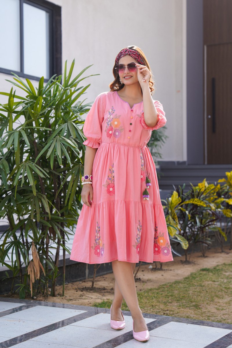 Charming Pink Tunic with Intricate Embroidery Handwork