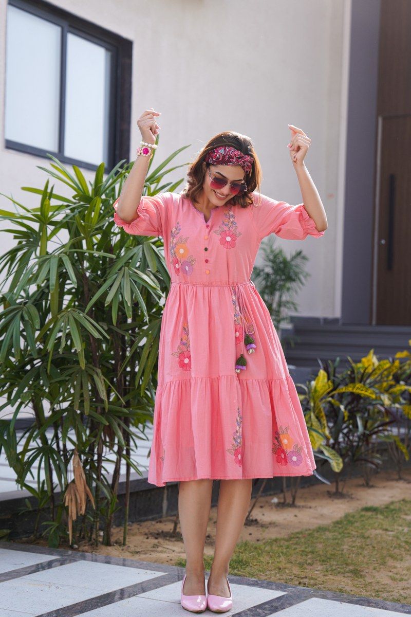 Charming Pink Tunic with Intricate Embroidery Handwork