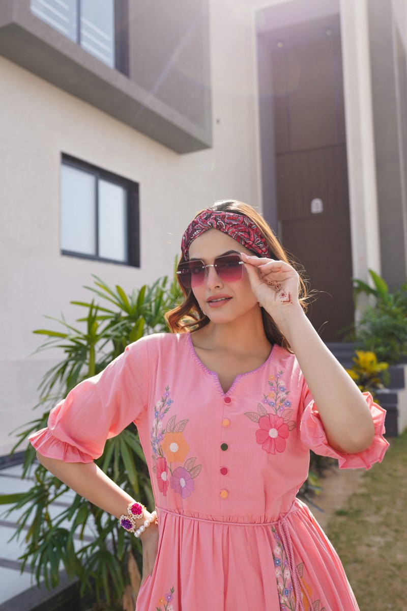 Charming Pink Tunic with Intricate Embroidery Handwork