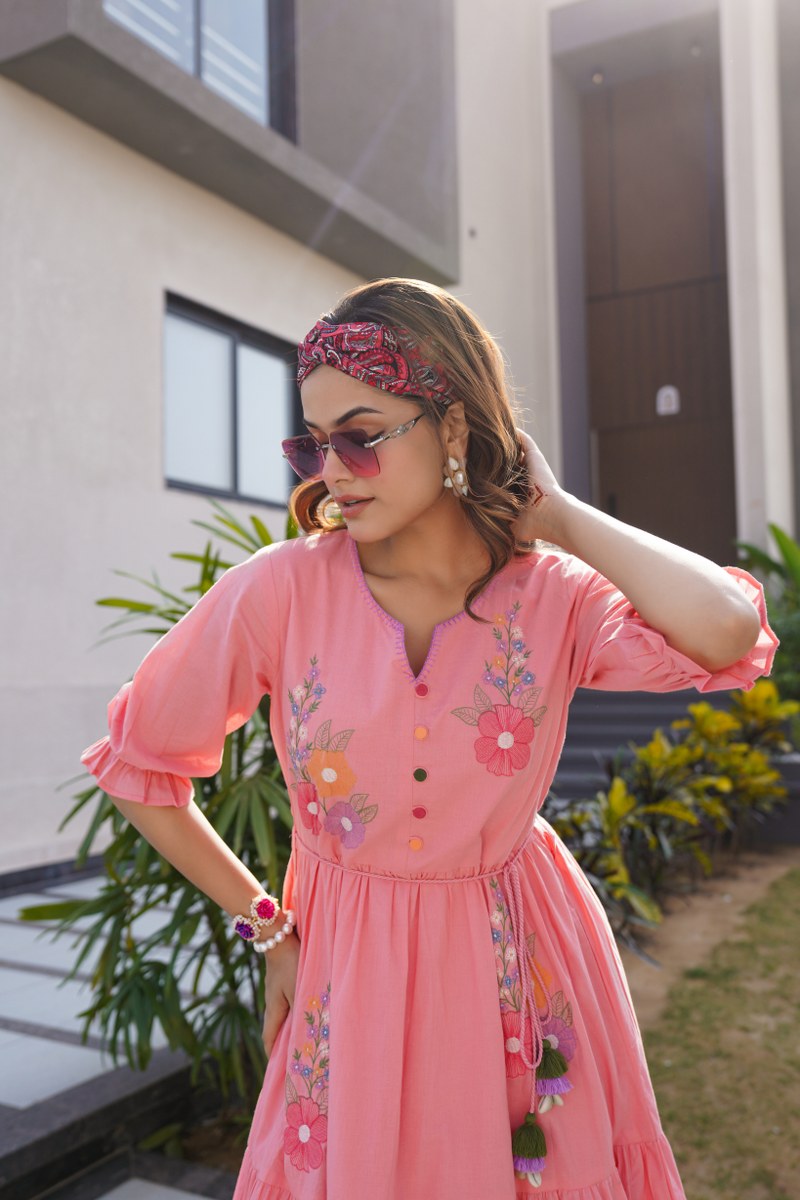 Charming Pink Tunic with Intricate Embroidery Handwork
