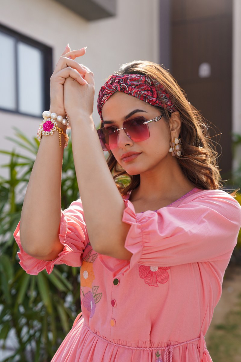 Charming Pink Tunic with Intricate Embroidery Handwork