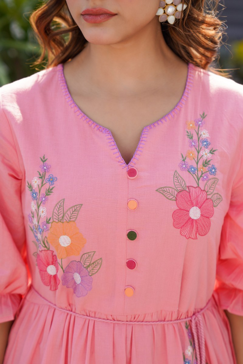 Charming Pink Tunic with Intricate Embroidery Handwork