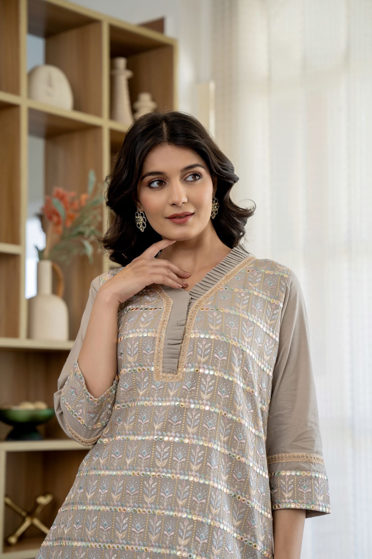 Grey Cord Set with Graceful Embroidery Work