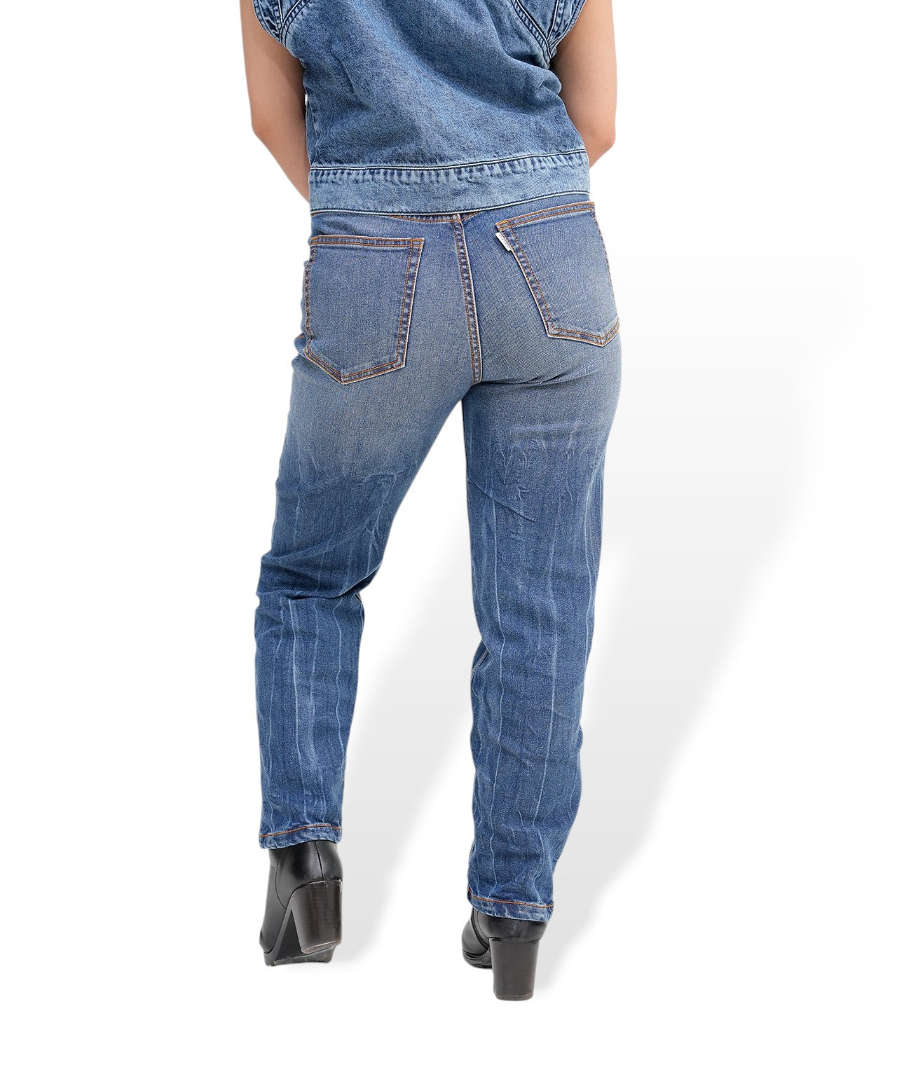 Denim Blue Straight Fit Tight Jeans