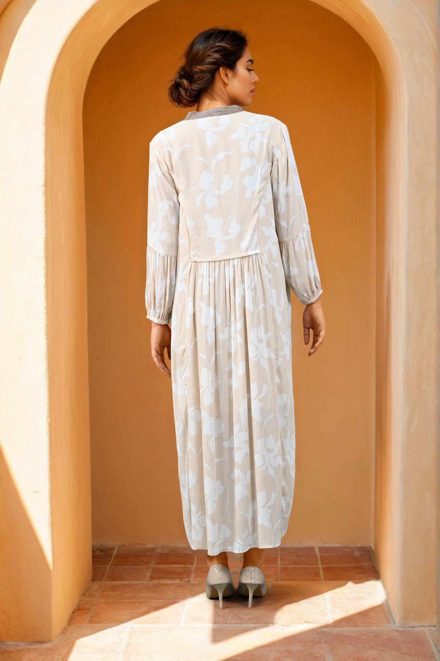 Beige Printed Long Dress
