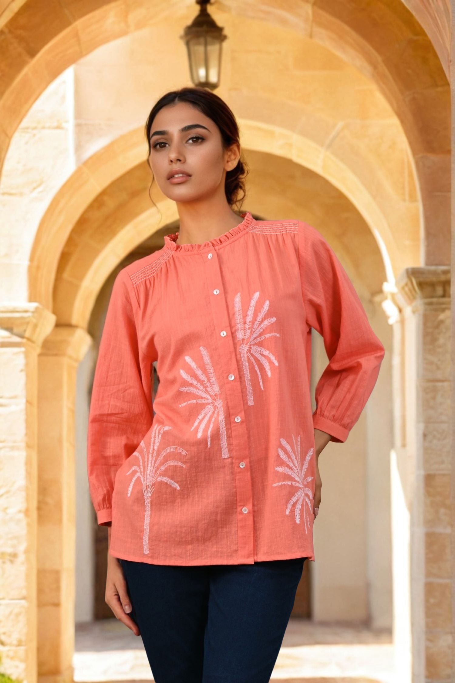 Bright Bloom Orange Top with Subtle Detailing