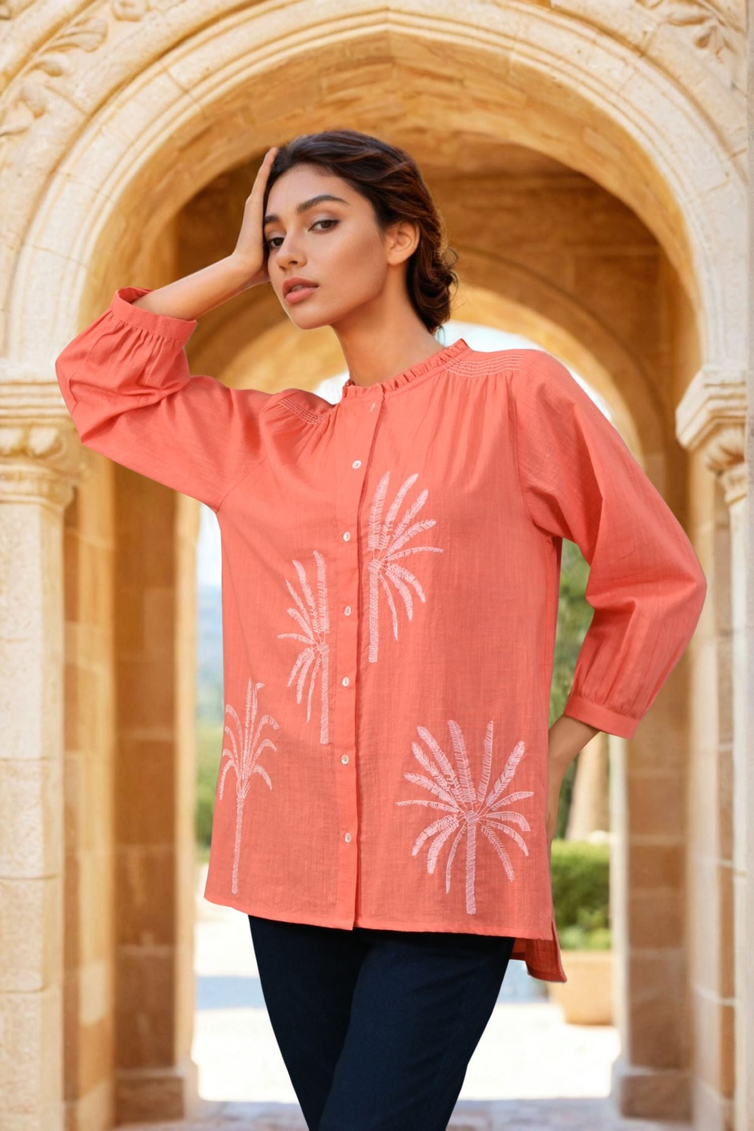 Bright Bloom Orange Top with Subtle Detailing