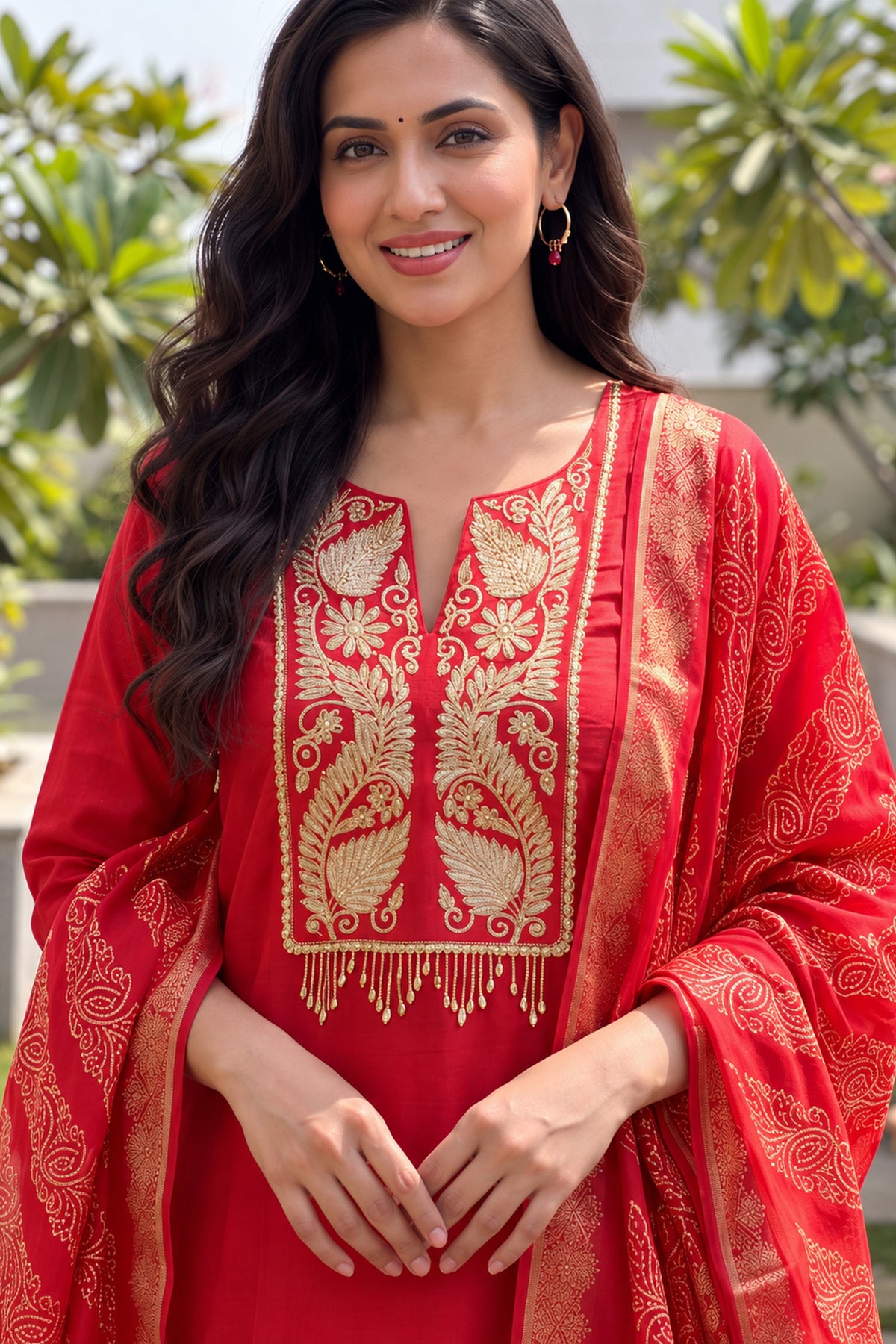 Rust Zari Embroidered Three Piece Suit