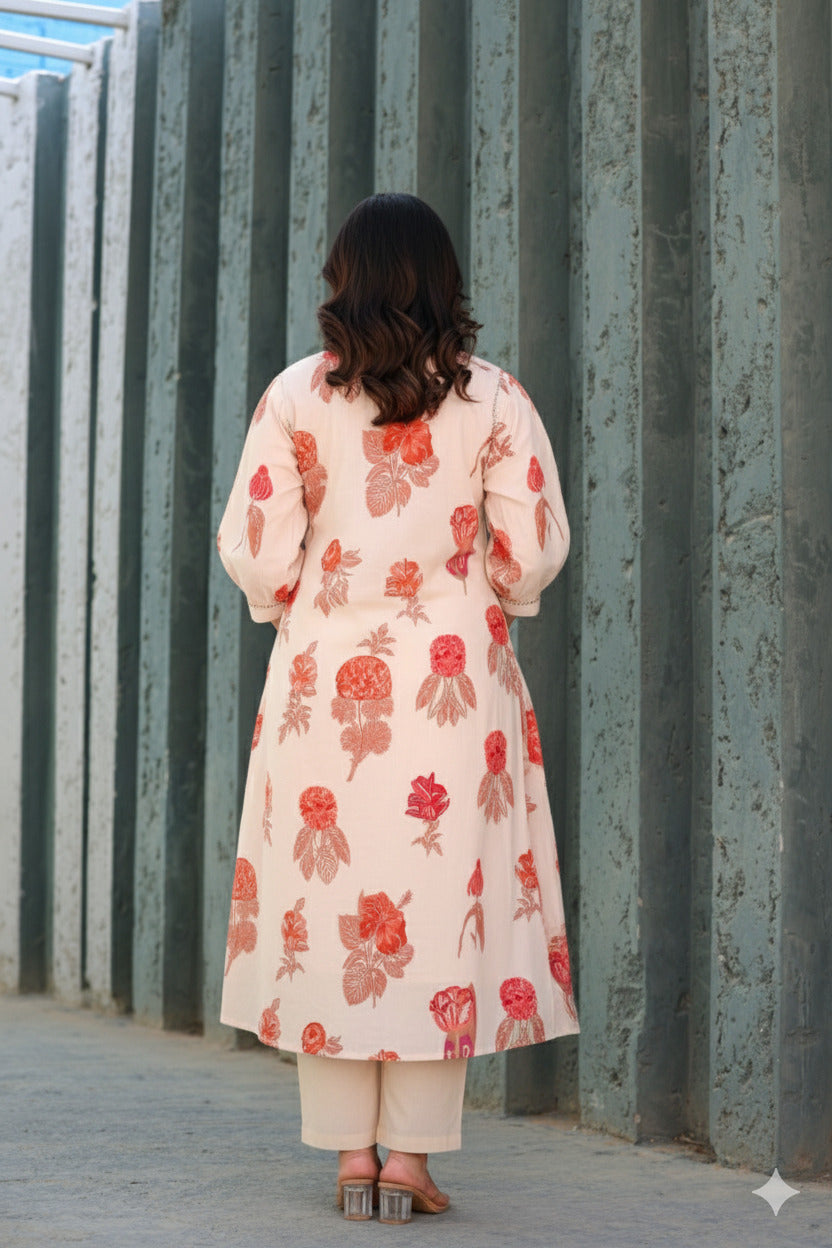 Beige Aura Patterned Cord Set