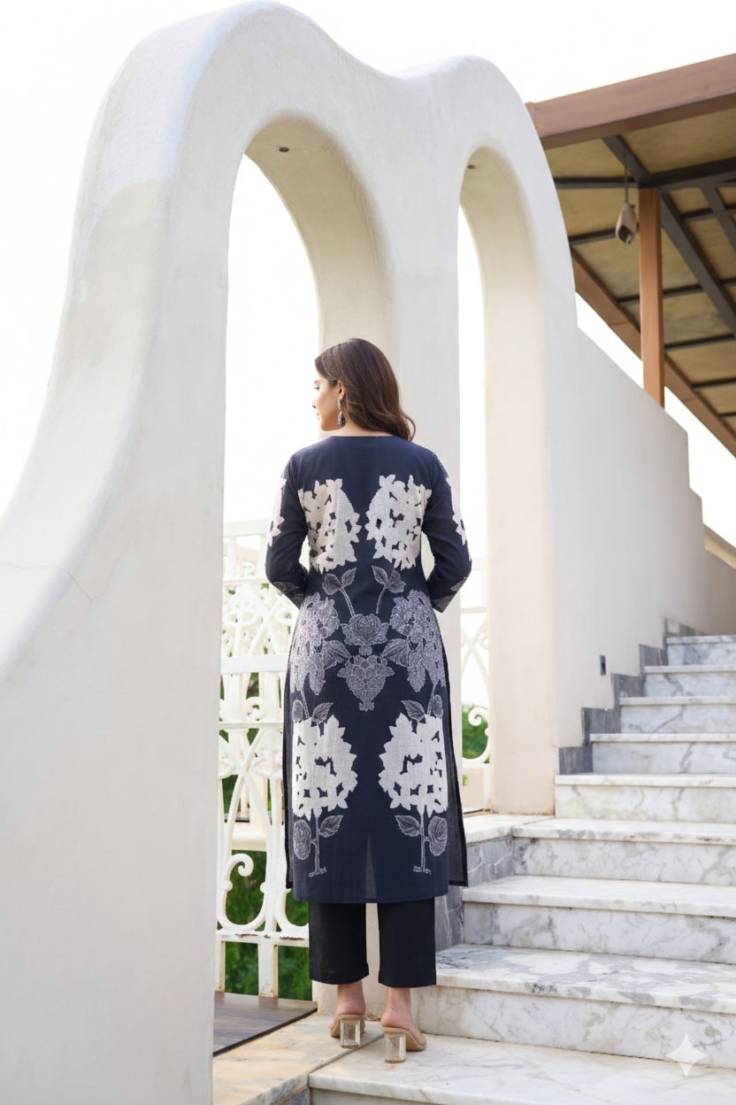 Freyaa Black Cotton Straight Cord Set