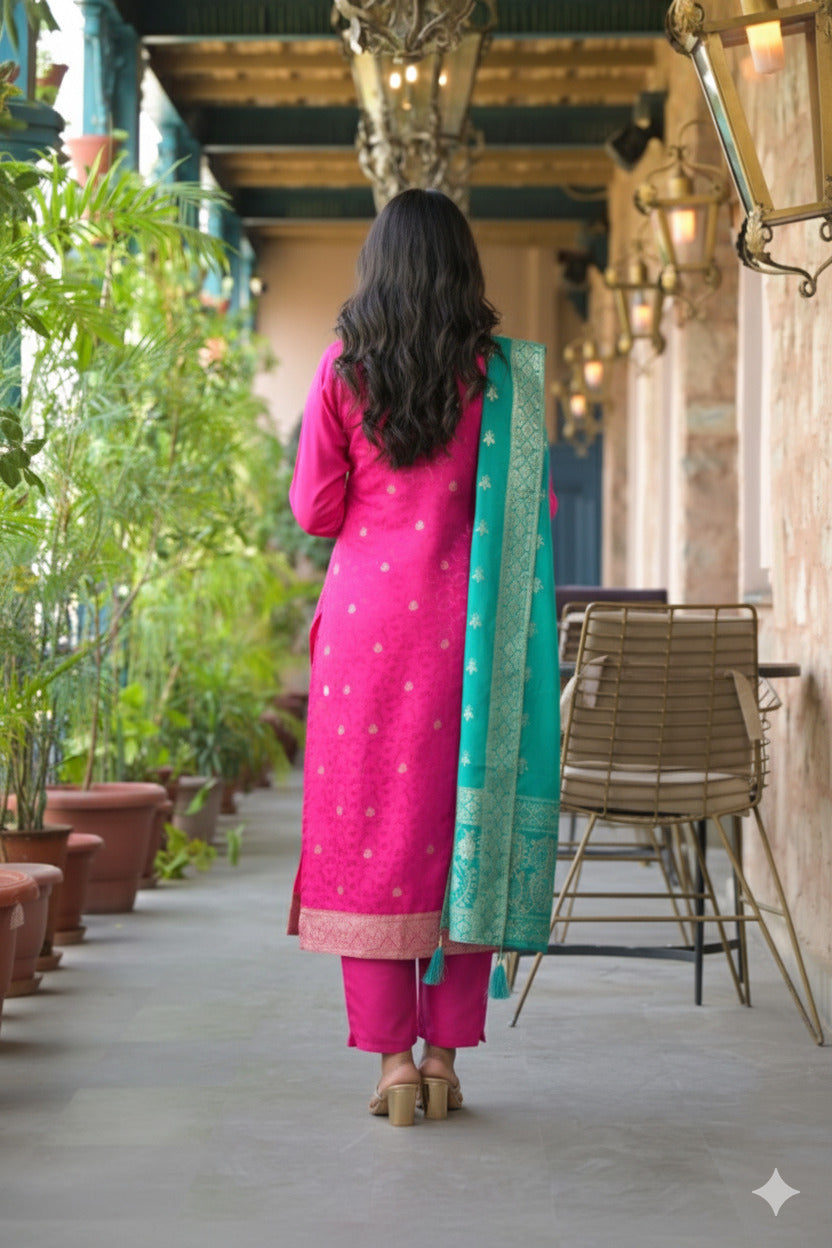 Rani Straight Kurta Set with Green Dupatta