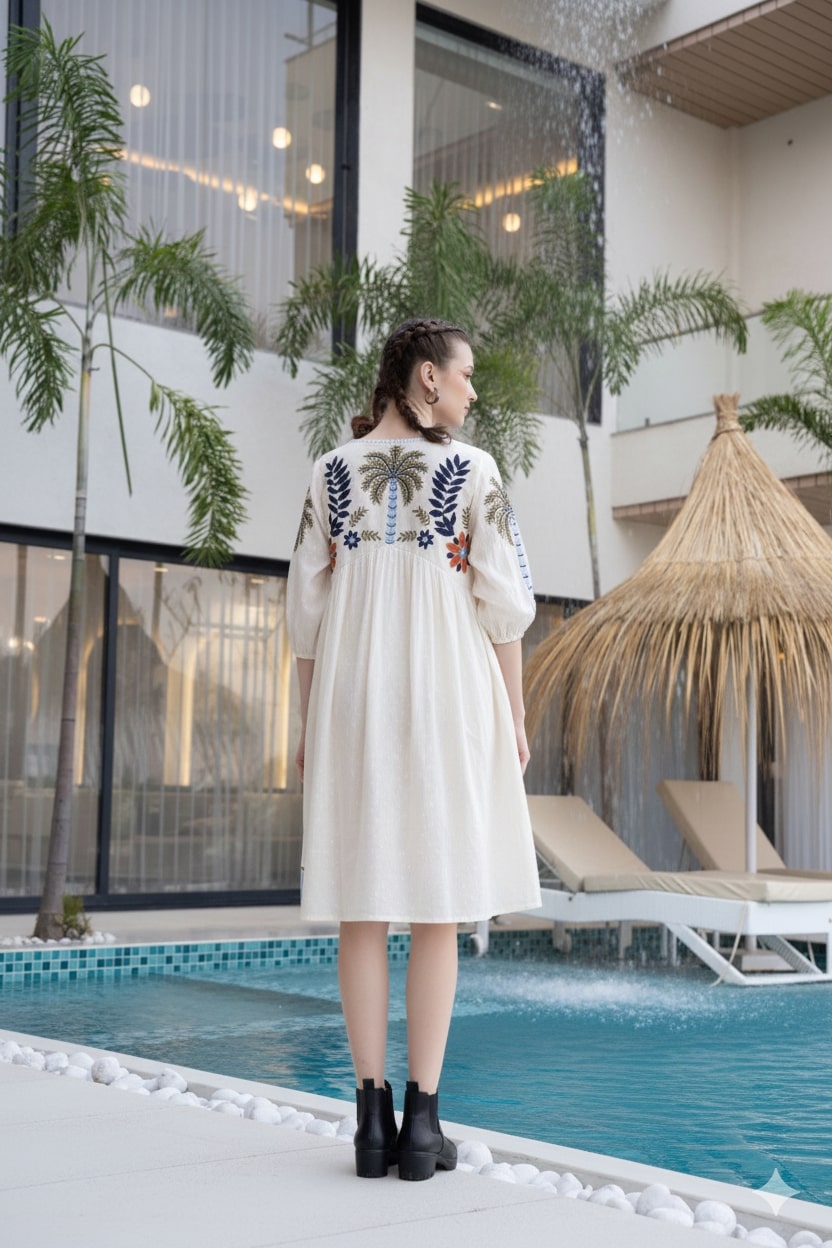 Cream Tunic with Beautiful Floral Thread Work