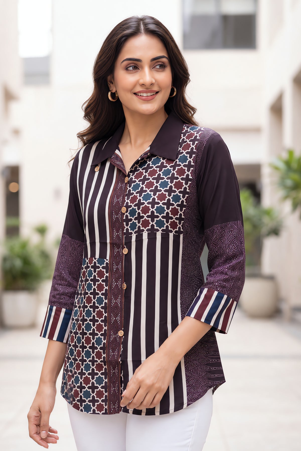 Brown Ajrakh Block Print Cotton Top