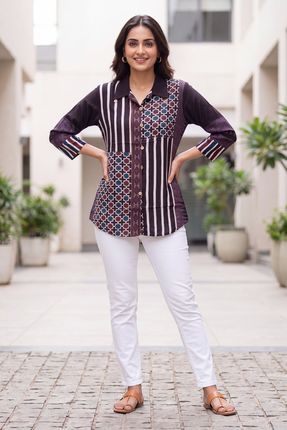 Brown Ajrakh Block Print Cotton Top