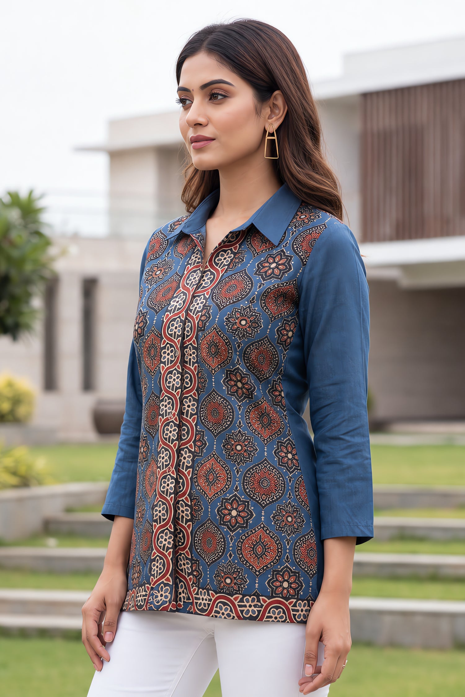 Blue Ajrakh Block Print Ethnic Shirt Tunic