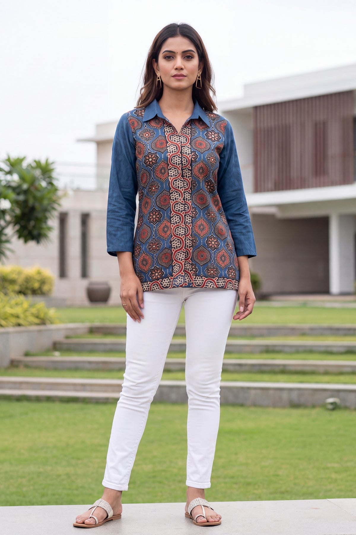 Blue Ajrakh Block Print Ethnic Shirt Tunic