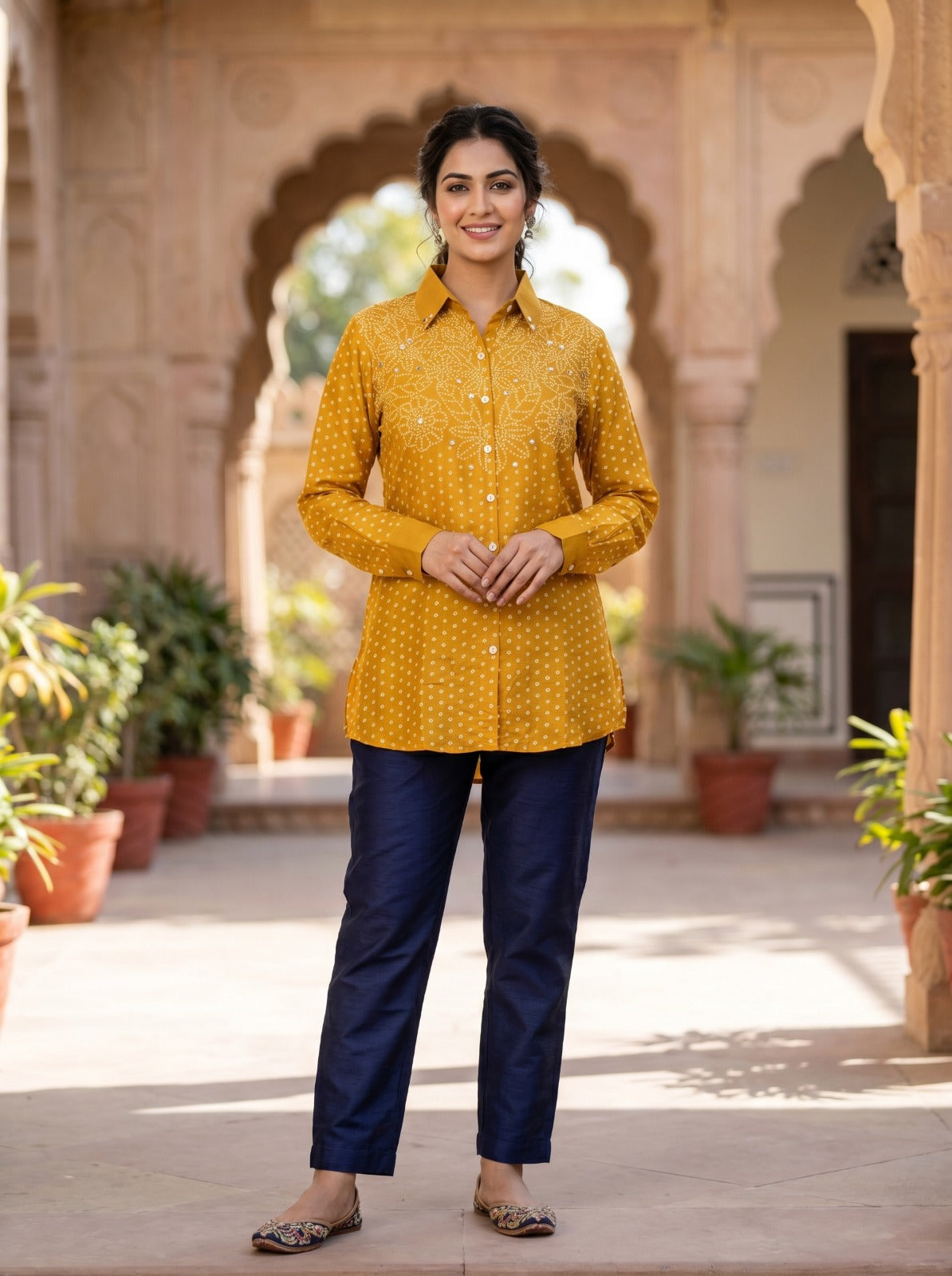 Golden Yellow Bhandhi Crepe Shirt