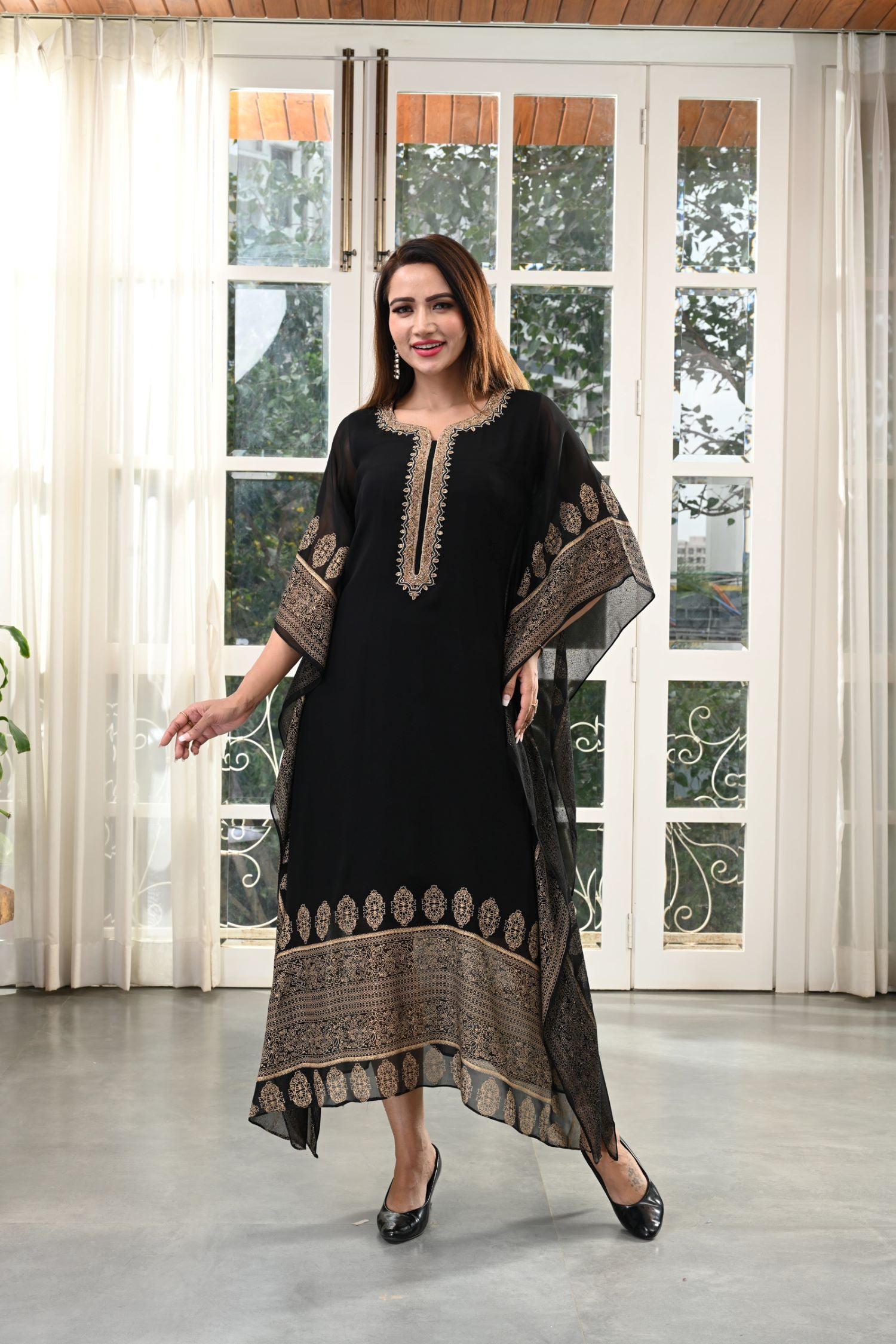 GOLD HAND EMBROIDERY BLACK KAFTAN