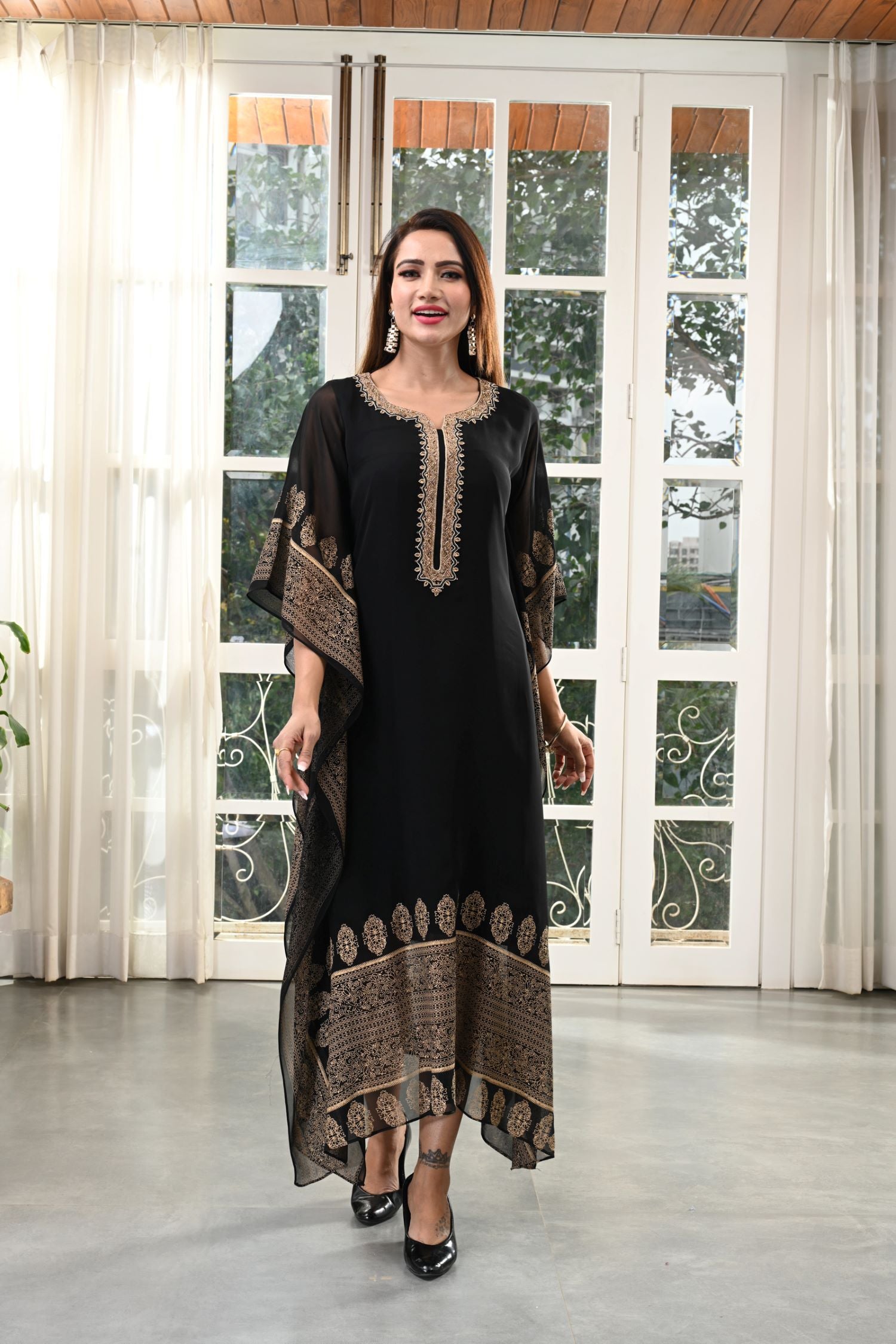 GOLD HAND EMBROIDERY BLACK KAFTAN