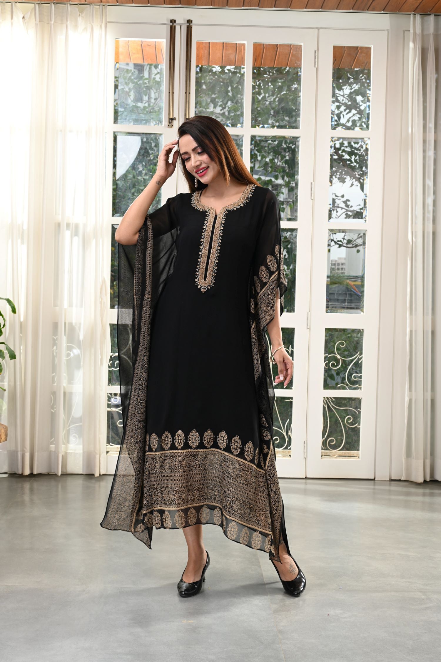 GOLD HAND EMBROIDERY BLACK KAFTAN