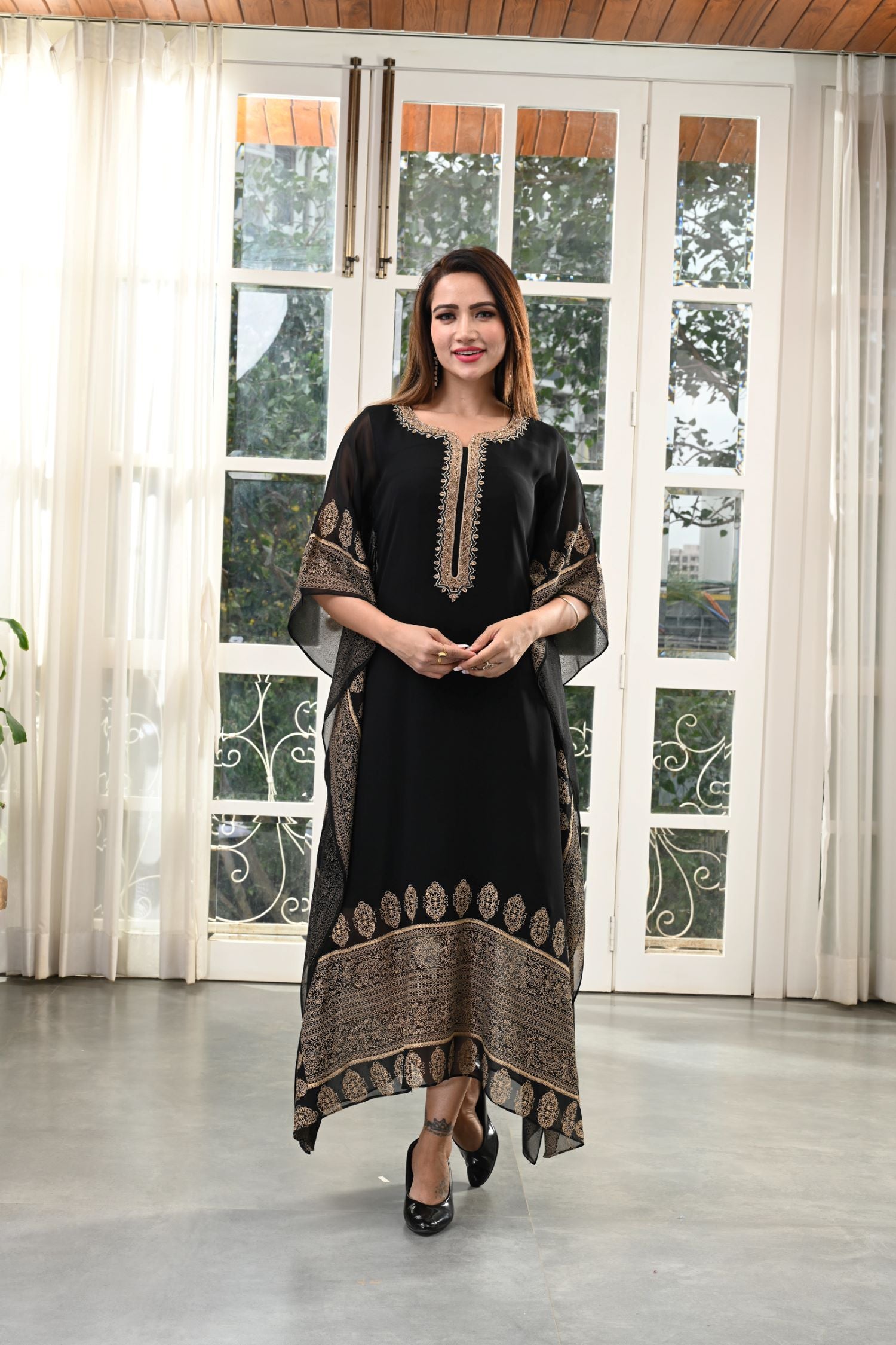 GOLD HAND EMBROIDERY BLACK KAFTAN