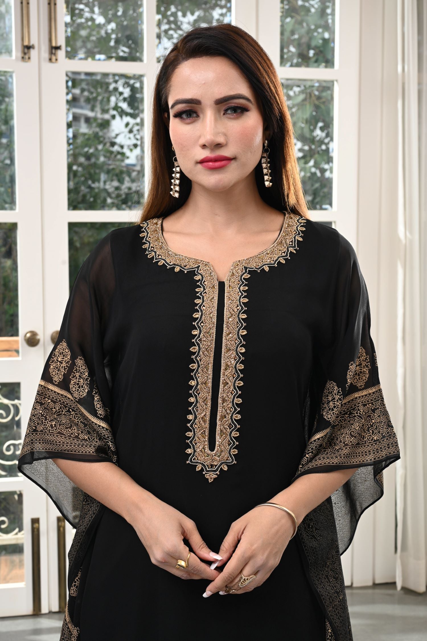 GOLD HAND EMBROIDERY BLACK KAFTAN